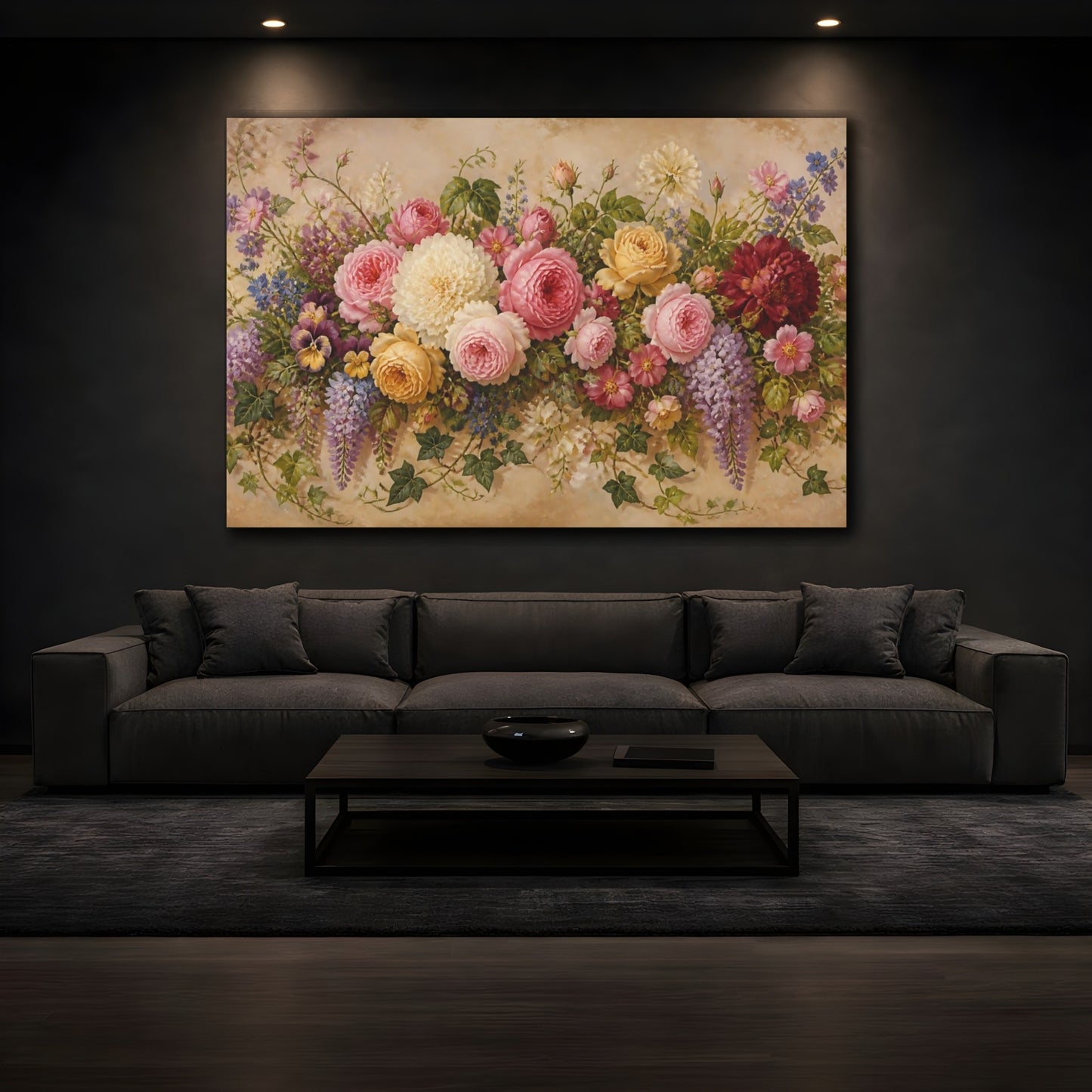 Mockup 3. Old-World Rose Bouquet shown as canvas print