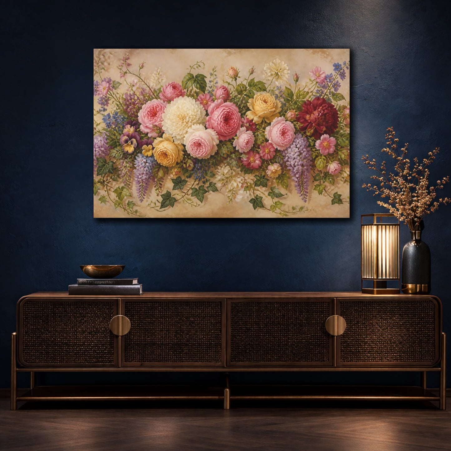 Mockup 4. Old-World Rose Bouquet shown as canvas print