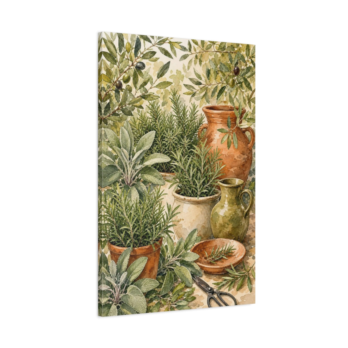 Main Mockup. Olive & Herb Garden shown as canvas print