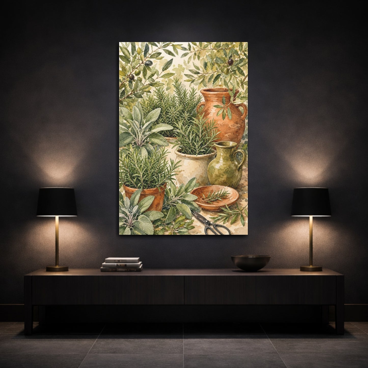 Mockup 3. Olive & Herb Garden shown as canvas print