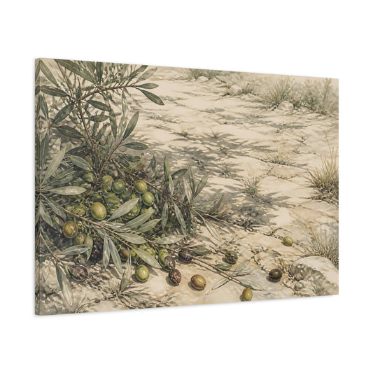 Main Mockup. Olive Branches On Stone shown as canvas print