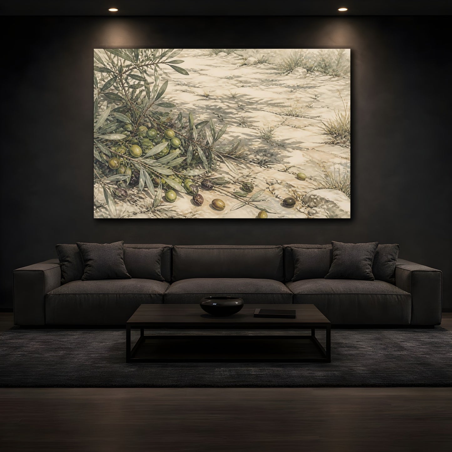 Mockup 3. Olive Branches On Stone shown as canvas print