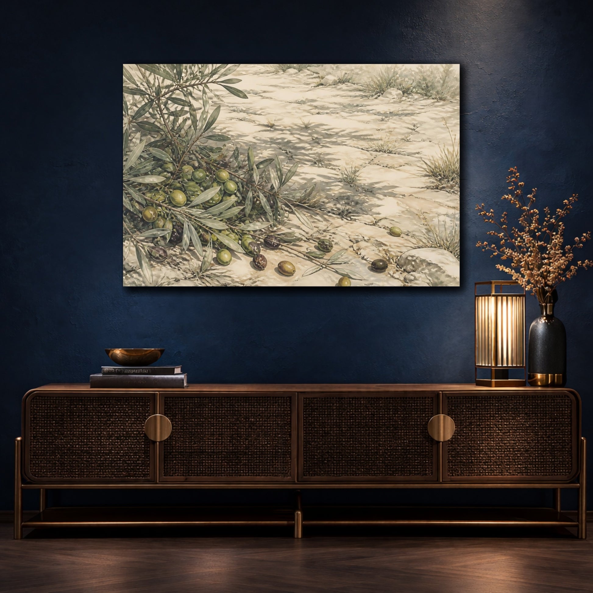 Mockup 4. Olive Branches On Stone shown as canvas print