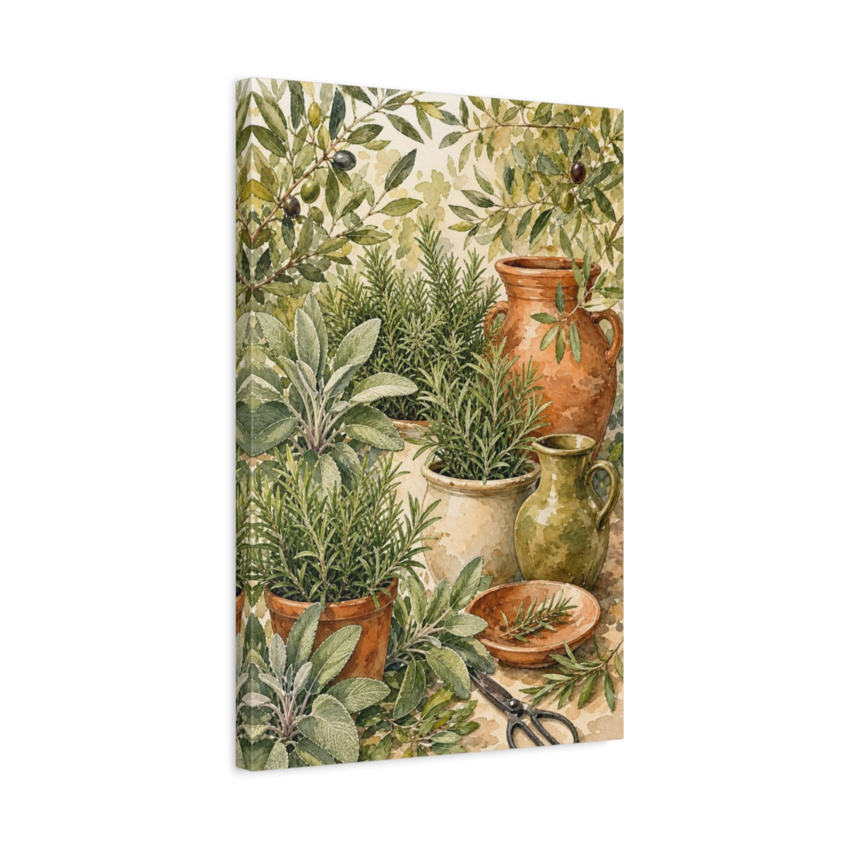 Side Mockup 3. Olive & Herb Garden shown as canvas print