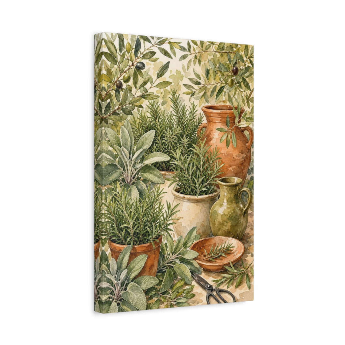 Side Mockup 4. Olive & Herb Garden shown as canvas print