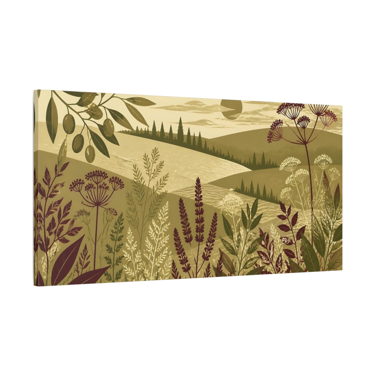 Main Mockup. Olive Meadow Landscape shown as canvas print