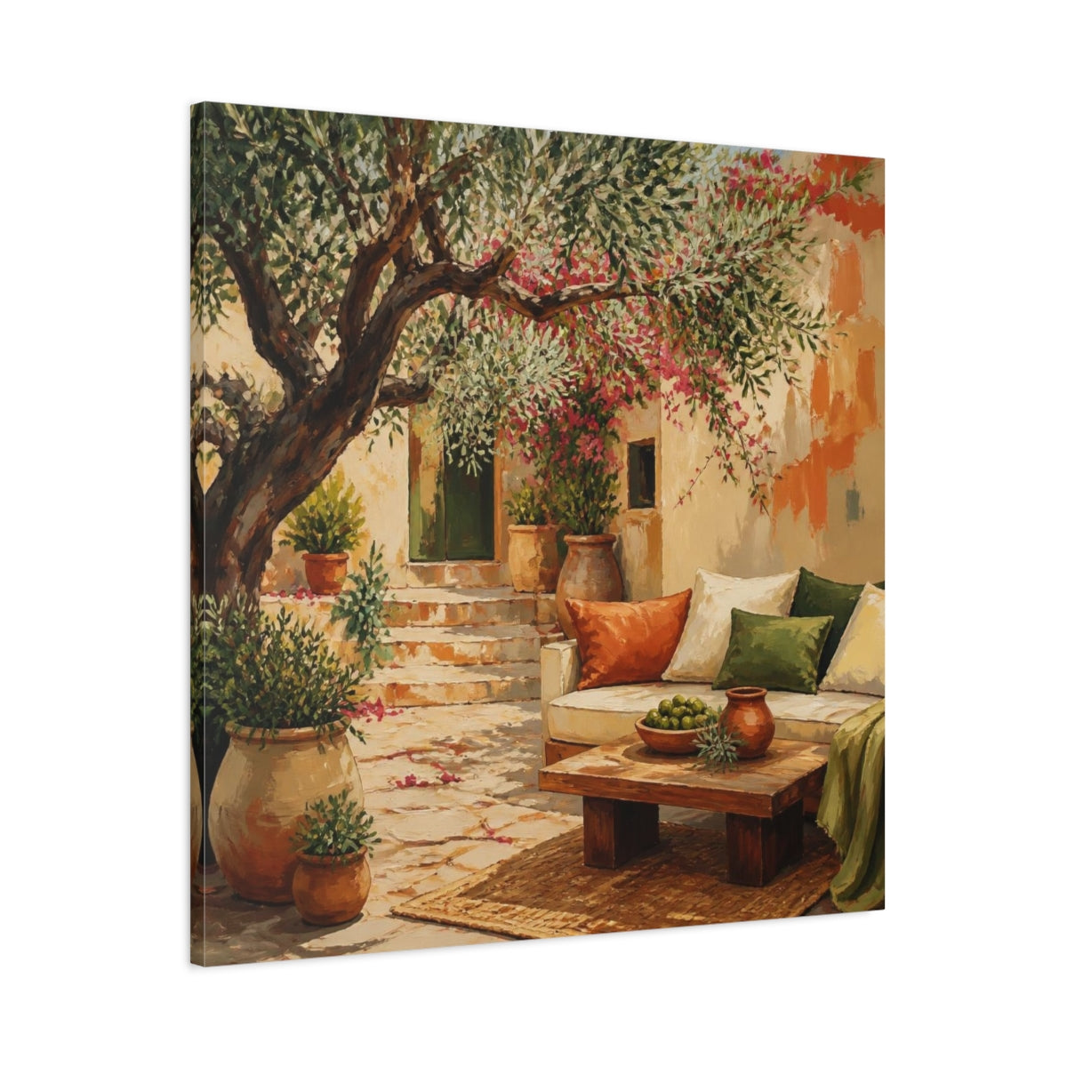 Main Mockup. Olive Tree Living Room shown as canvas print