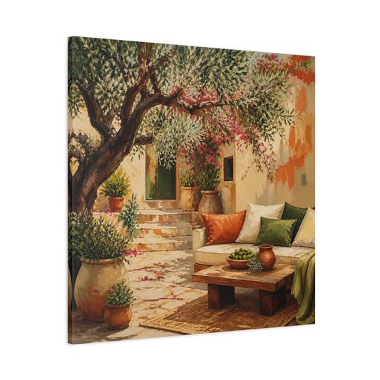 Main Mockup. Olive Tree Living Room shown as canvas print