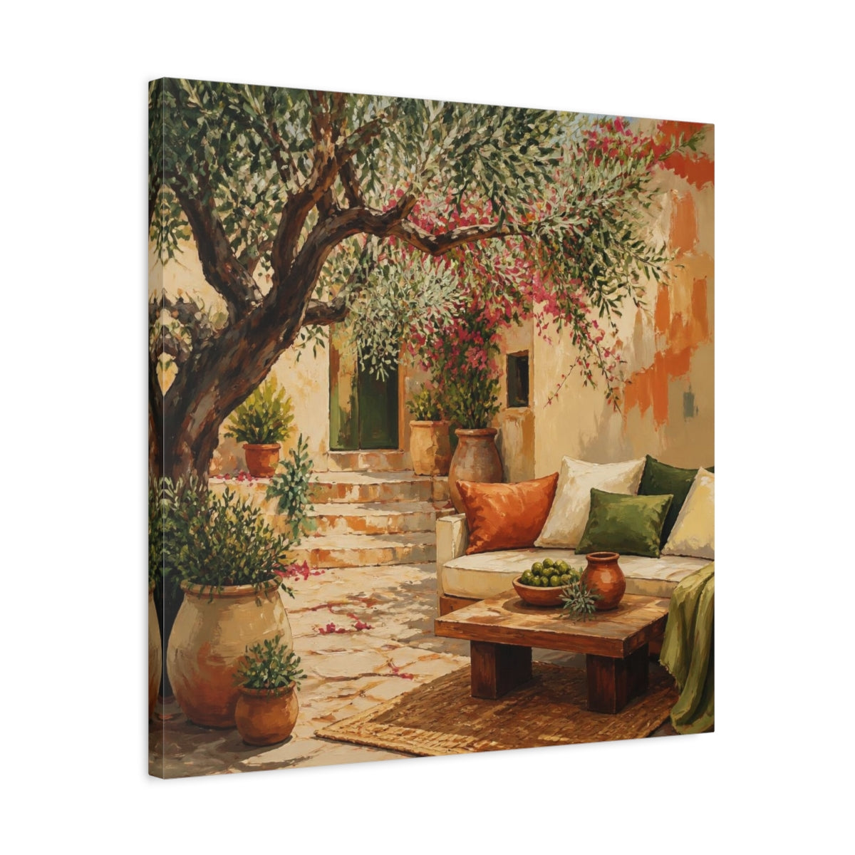 Side Mockup 4. Olive Tree Living Room shown as canvas print