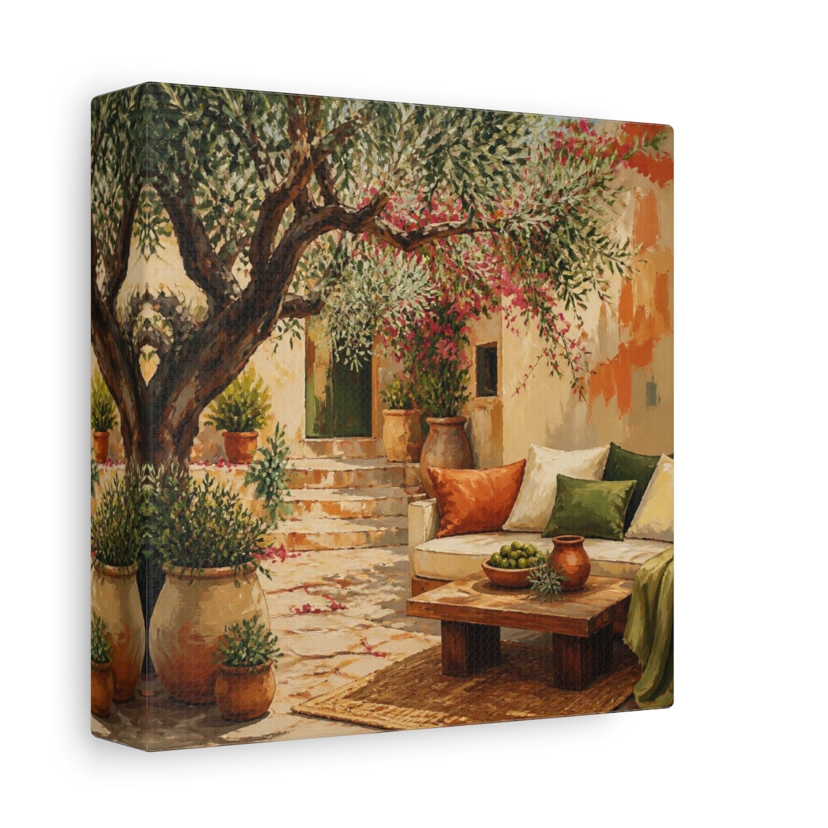 Side Mockup 2. Olive Tree Living Room shown as canvas print