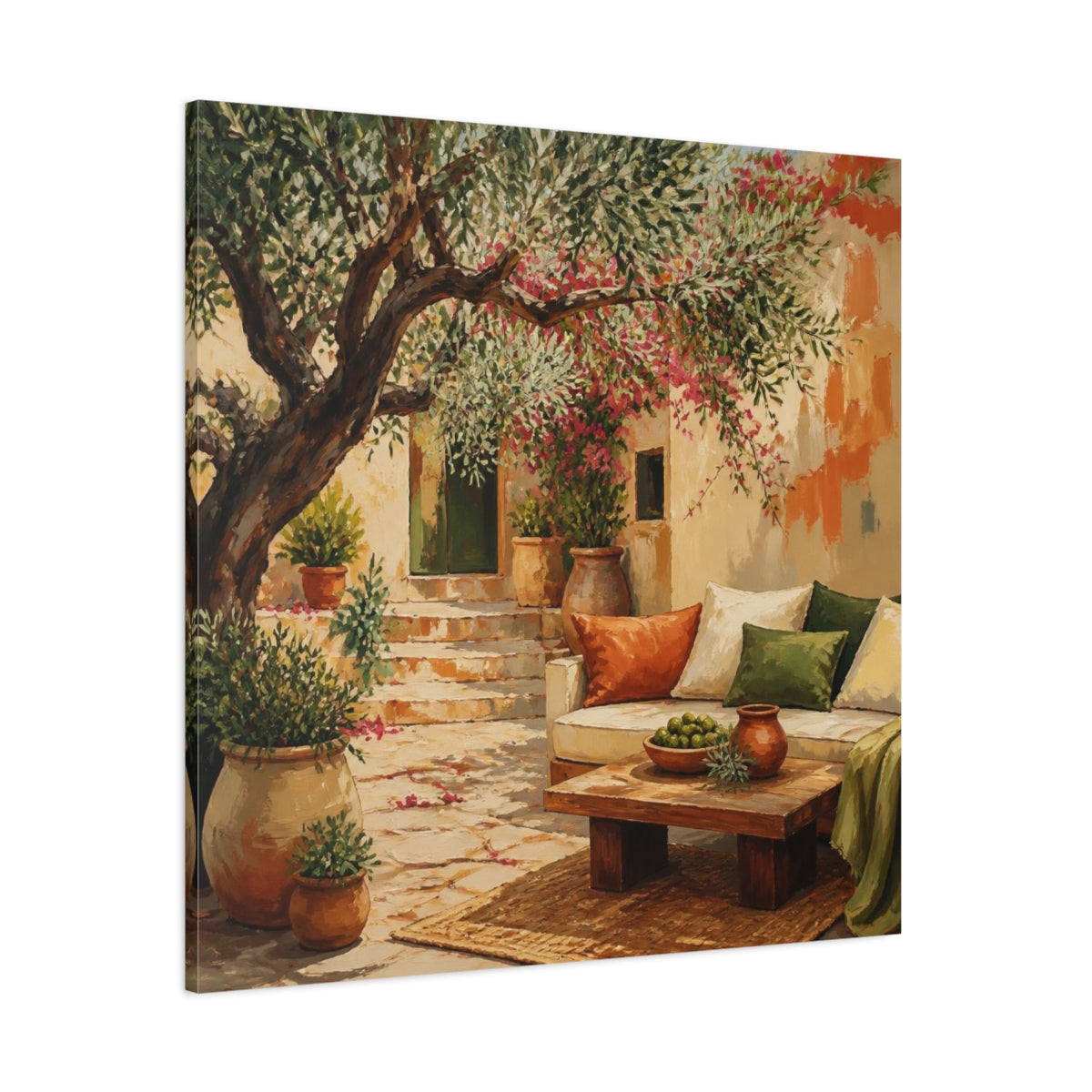 Side Mockup 1. Olive Tree Living Room shown as canvas print