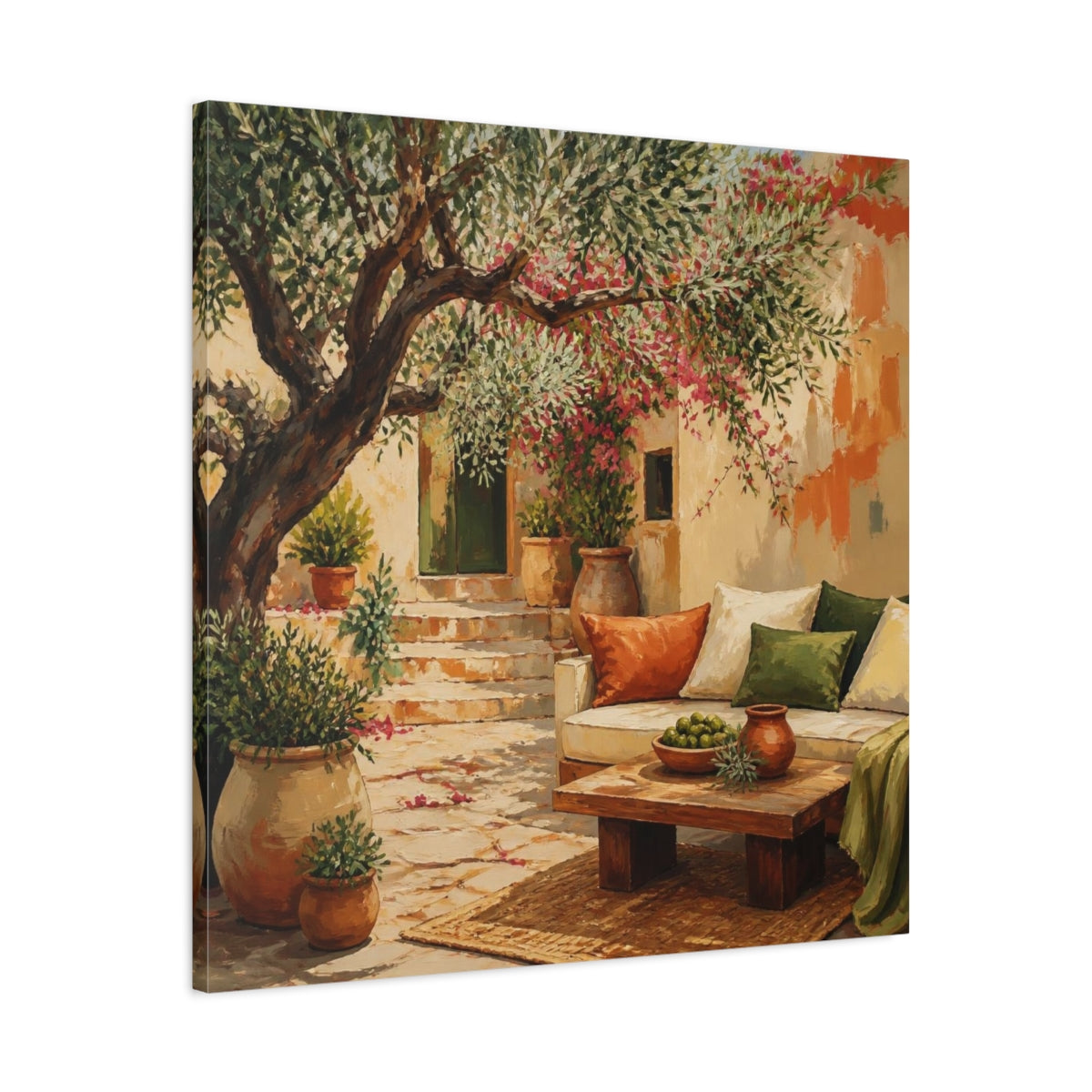 Side Mockup 3. Olive Tree Living Room shown as canvas print