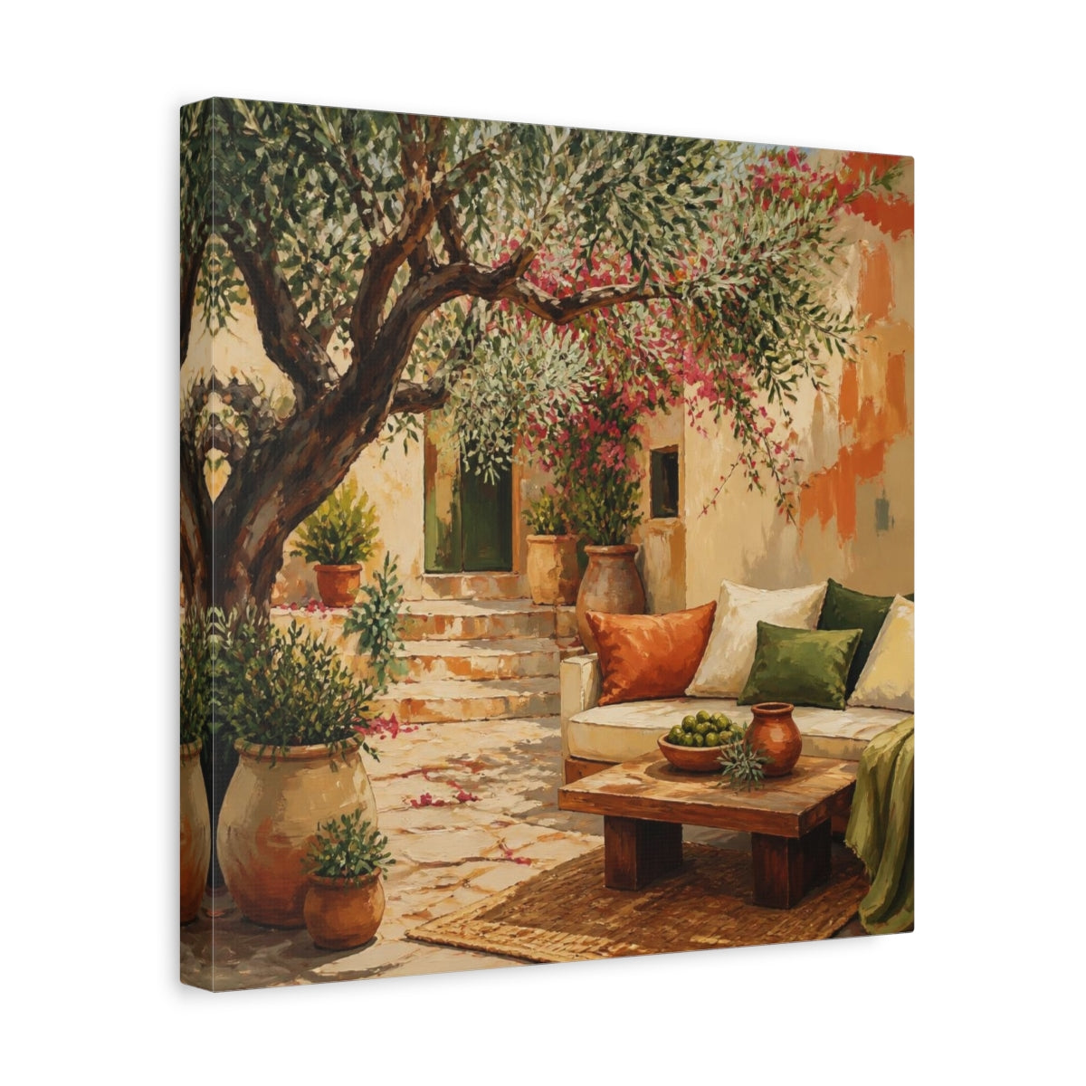 Side Mockup 7. Olive Tree Living Room shown as canvas print