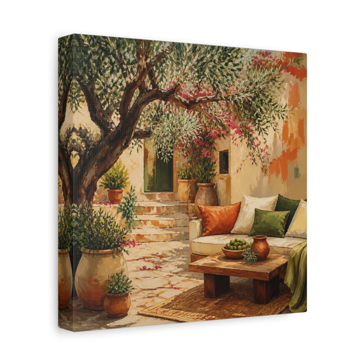 Side Mockup 9. Olive Tree Living Room shown as canvas print