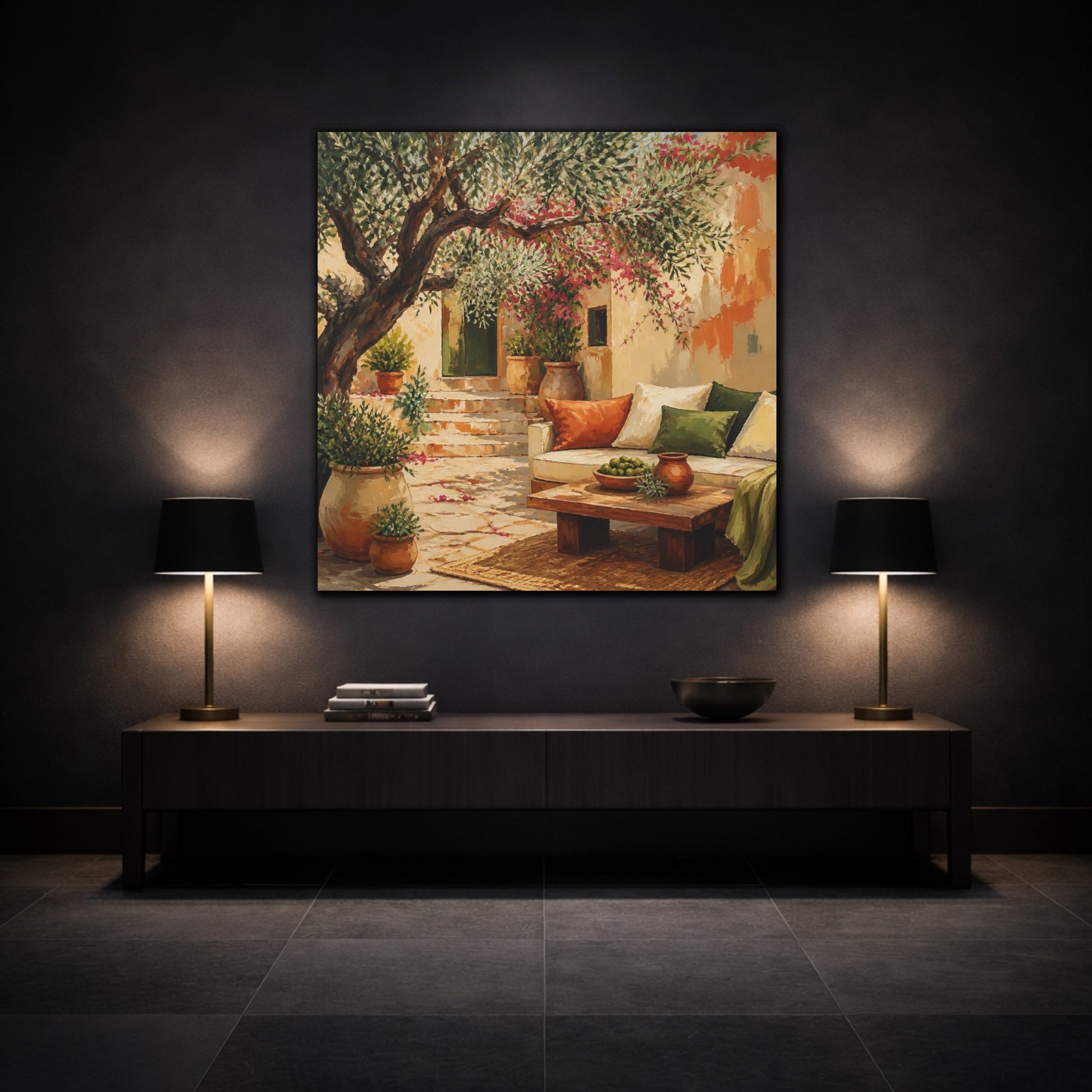 Mockup 3. Olive Tree Living Room shown as canvas print