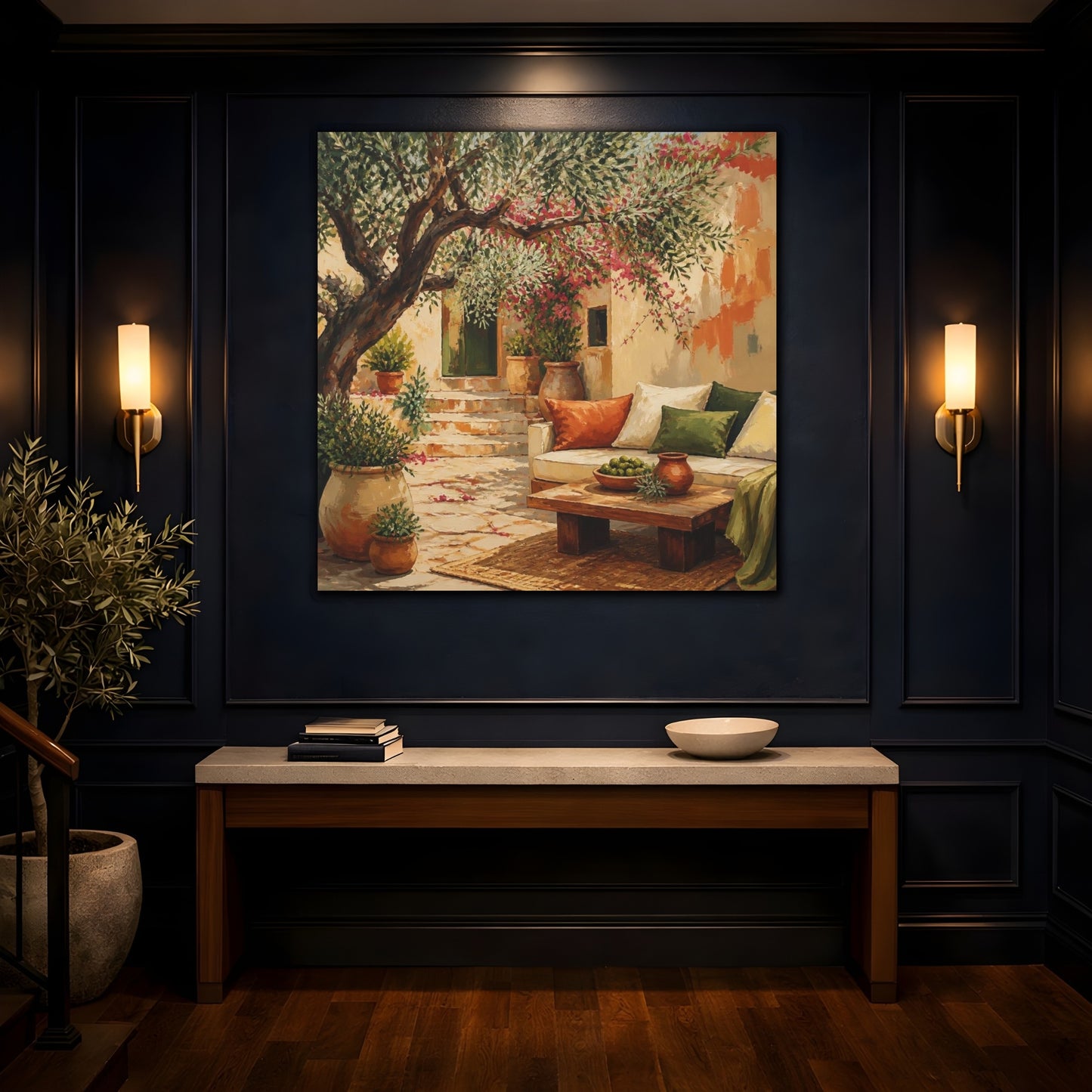 Mockup 4. Olive Tree Living Room shown as canvas print