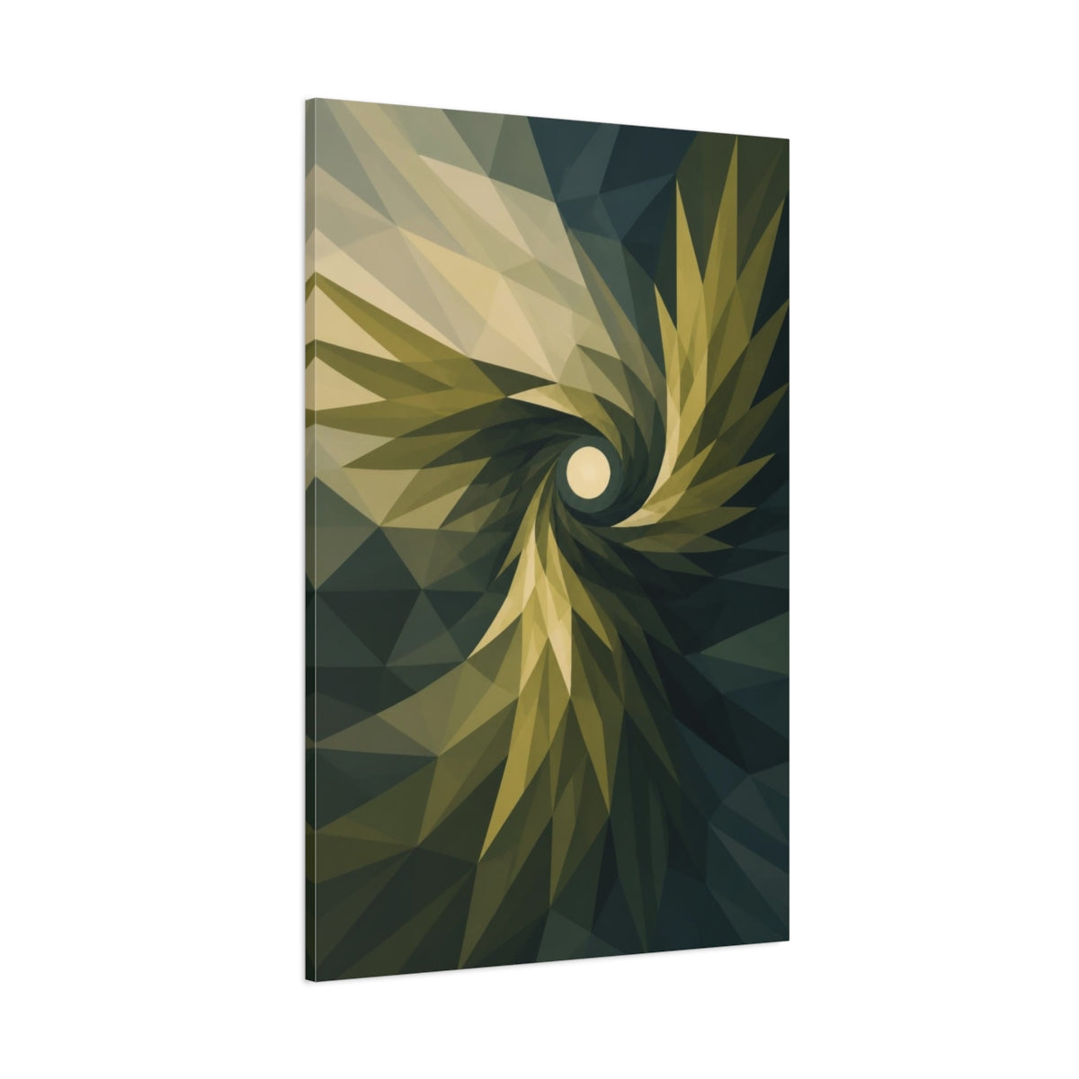 Side Mockup 1. Olive Wing Spiral shown as canvas print