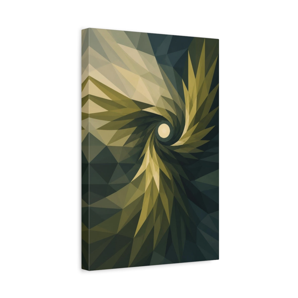 Side Mockup 4. Olive Wing Spiral shown as canvas print