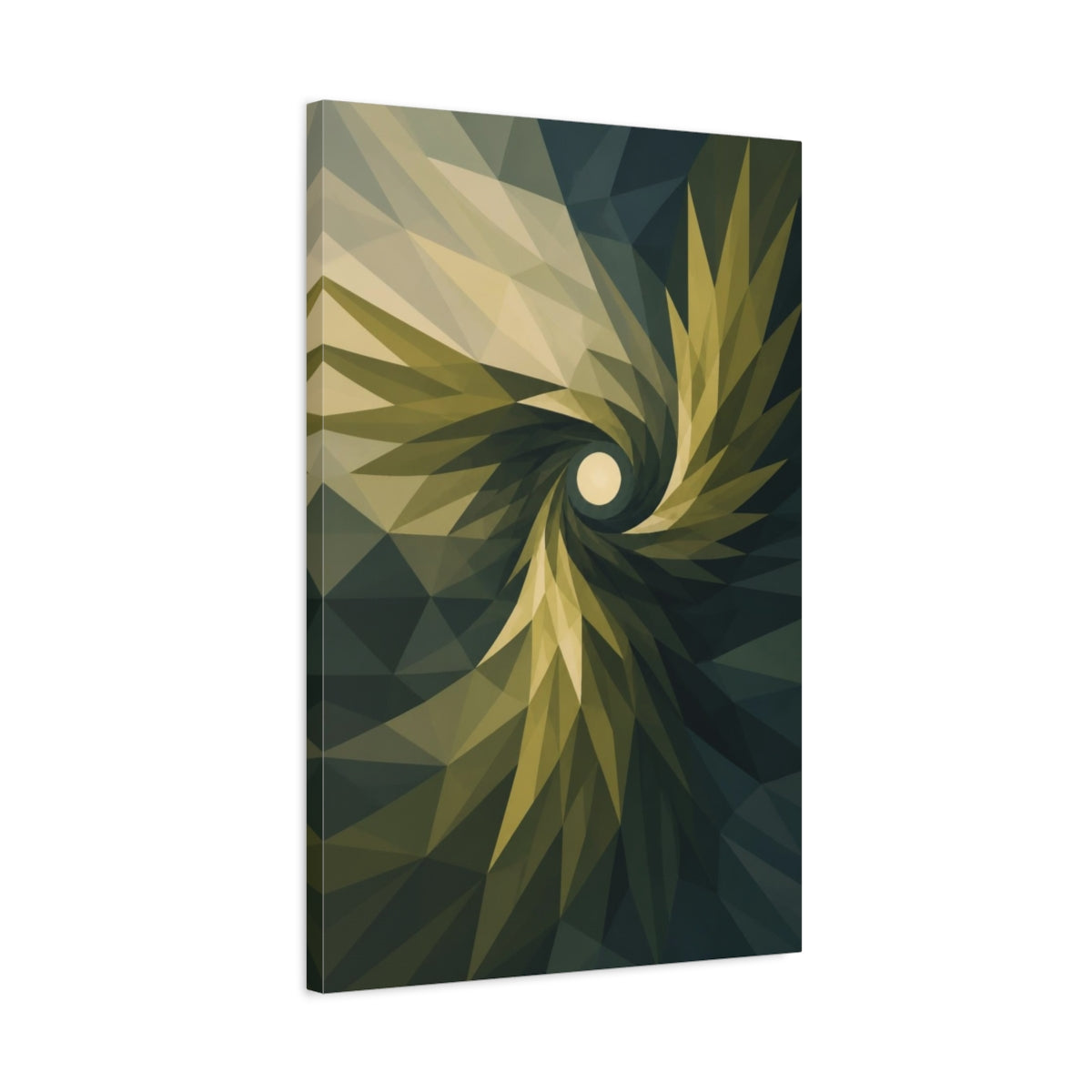 Side Mockup 2. Olive Wing Spiral shown as canvas print