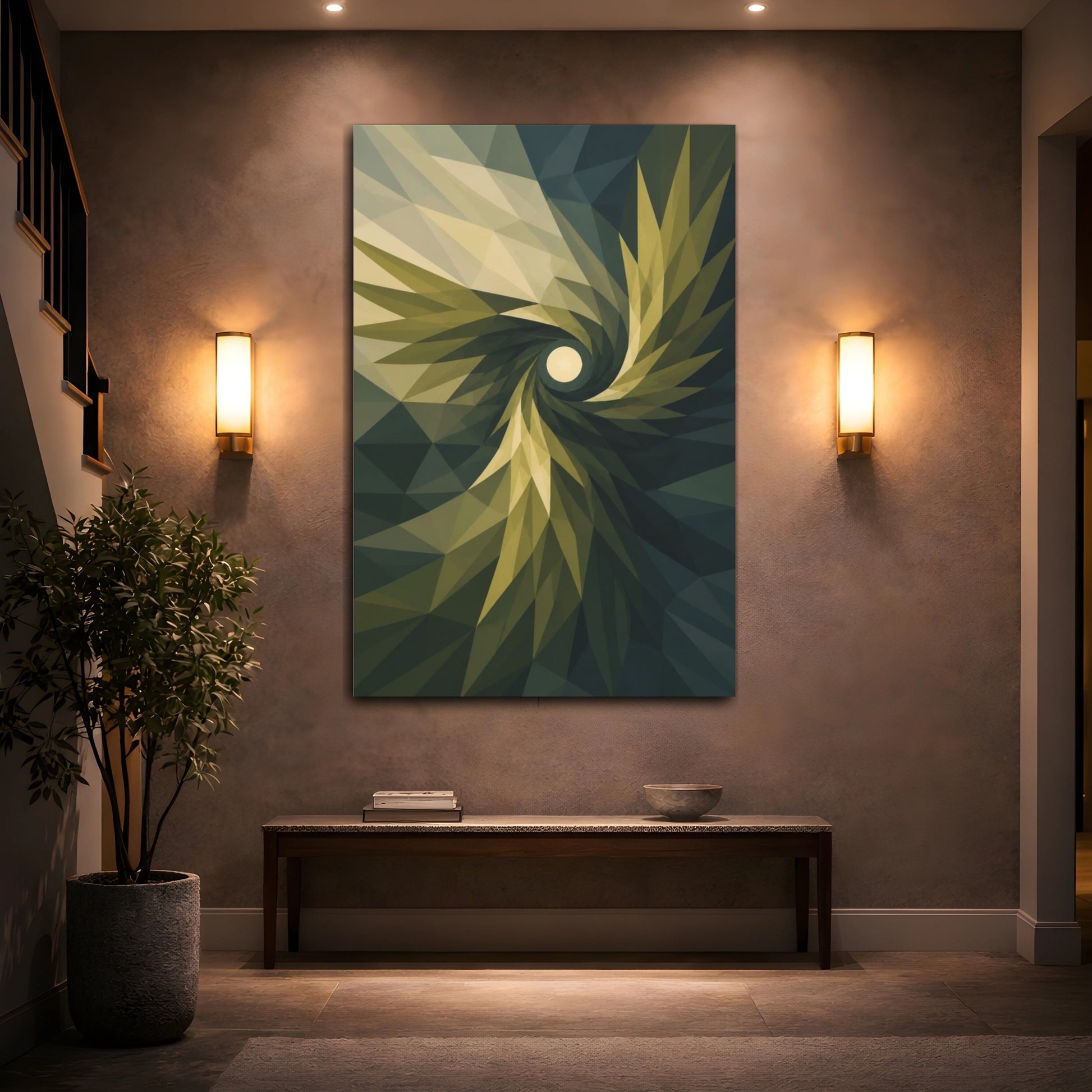 Mockup 2. Olive Wing Spiral shown as canvas print