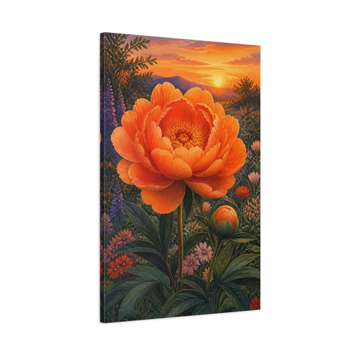 Main Mockup. Orange Peony Flower shown as canvas print