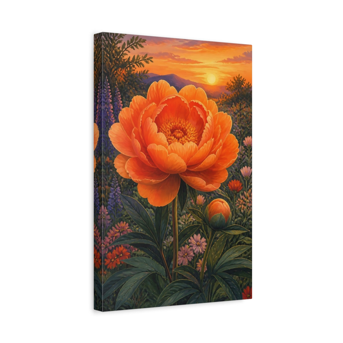 Side Mockup 4. Orange Peony Flower shown as canvas print