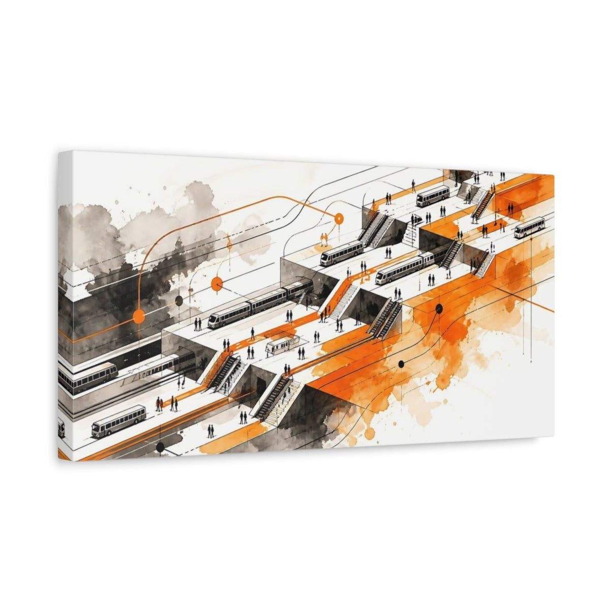 Side Mockup 3. Orange Train Station Hub shown as canvas print