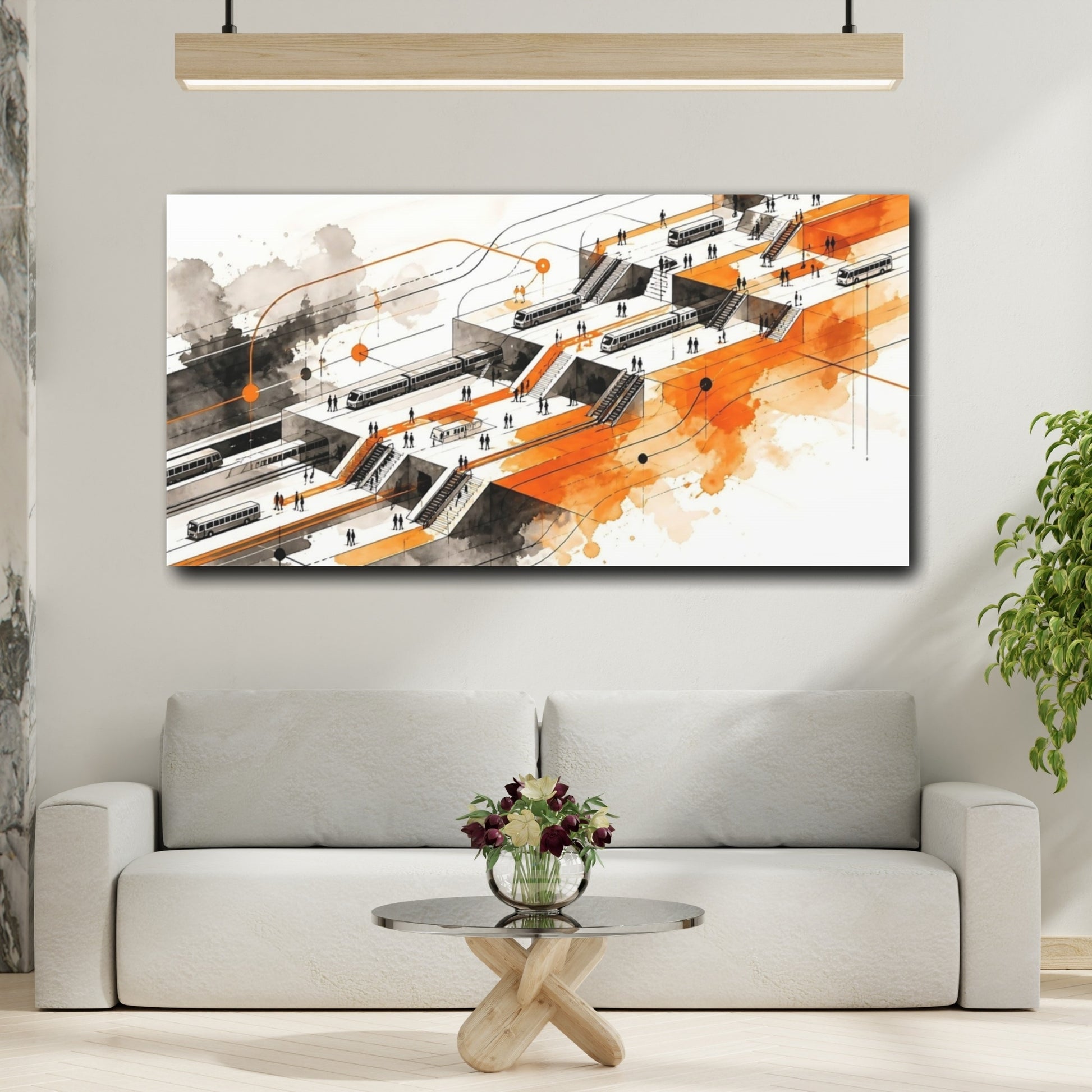Mockup 2. Orange Train Station Hub shown as canvas print