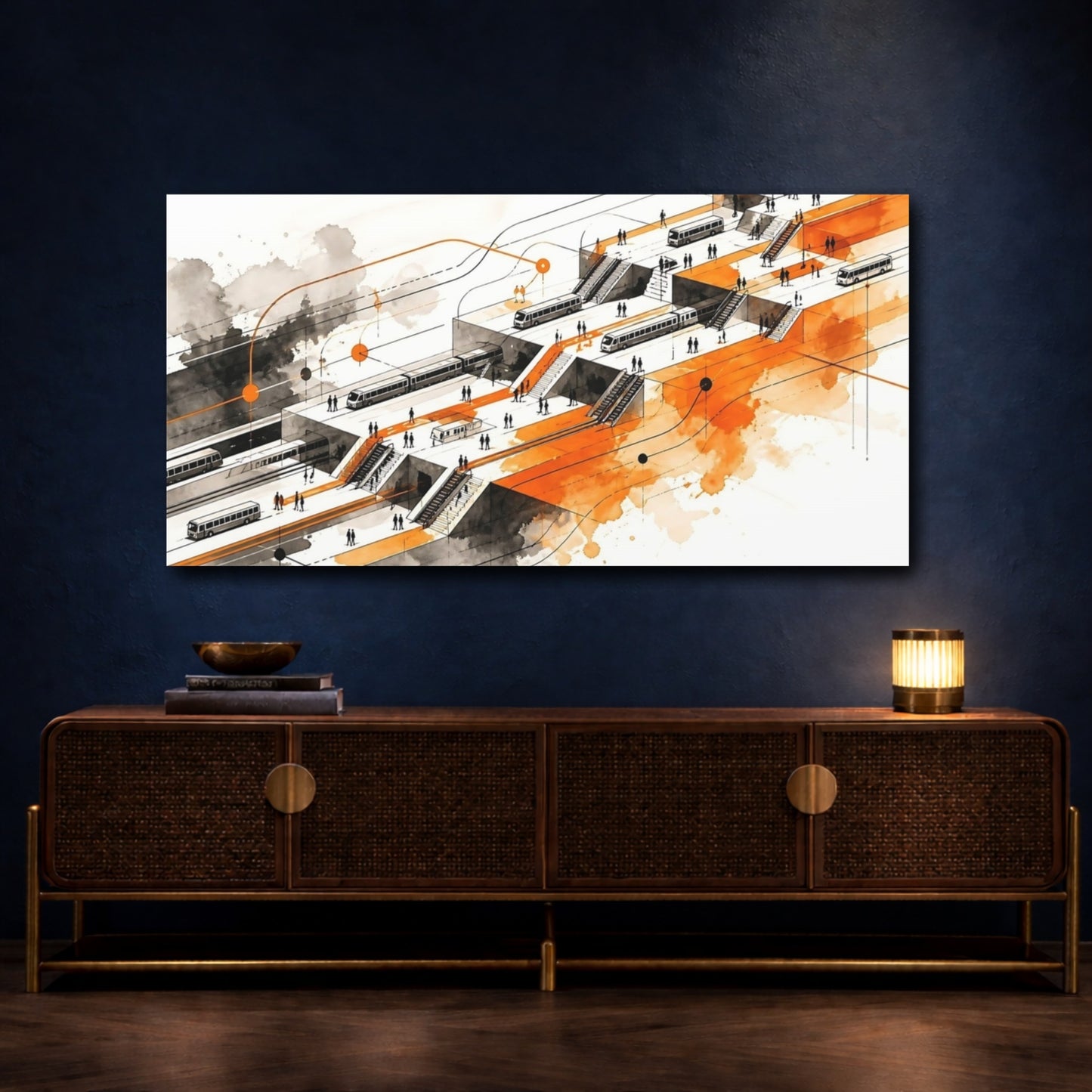 Mockup 4. Orange Train Station Hub shown as canvas print