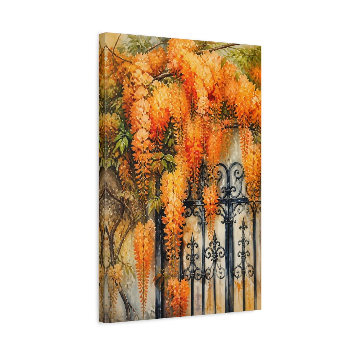 Side Mockup 3. Orange Wisteria Gate shown as canvas print