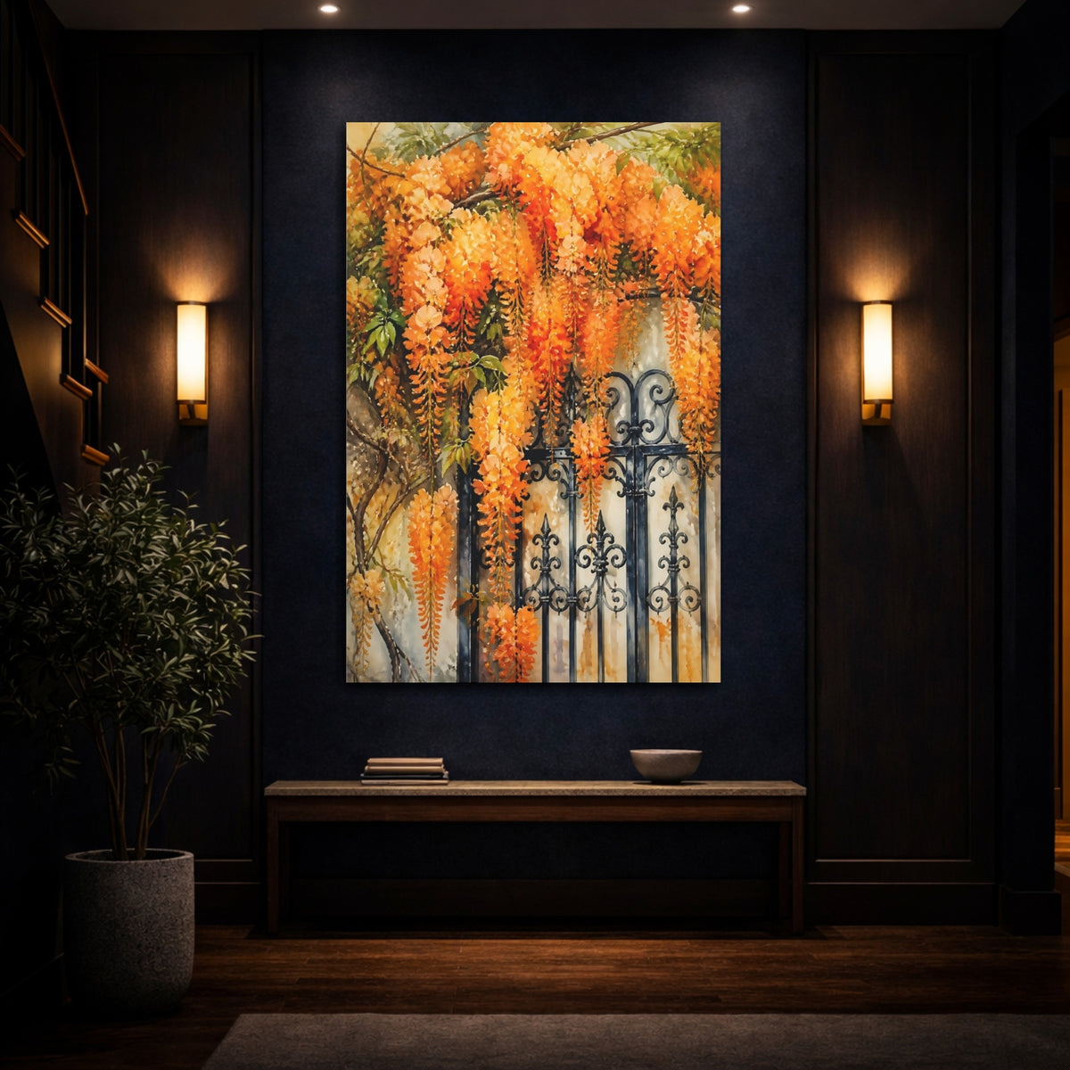 Mockup 4. Orange Wisteria Gate shown as canvas print