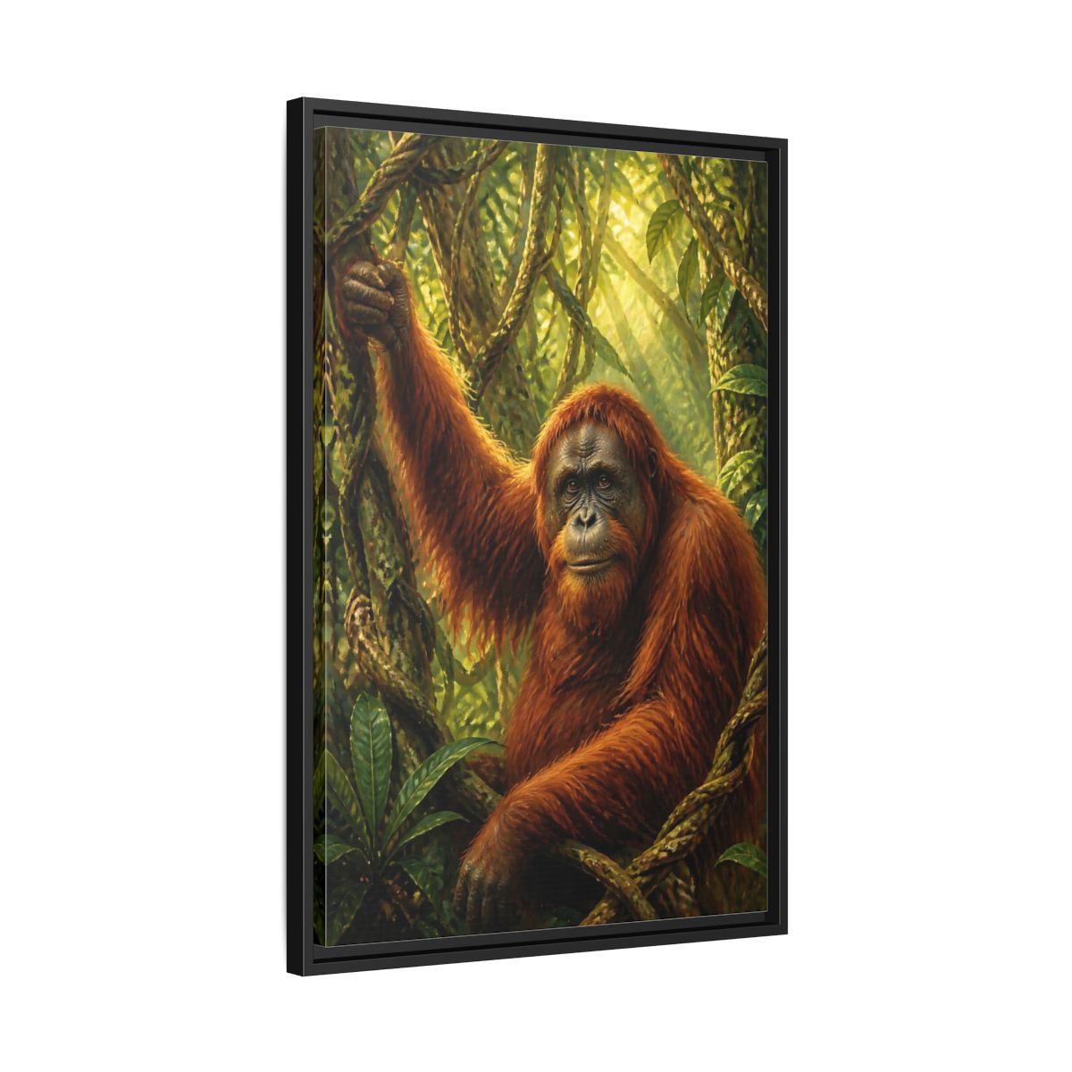 Side Mockup 14. Orangutan Jungle Animals shown as framed canvas print