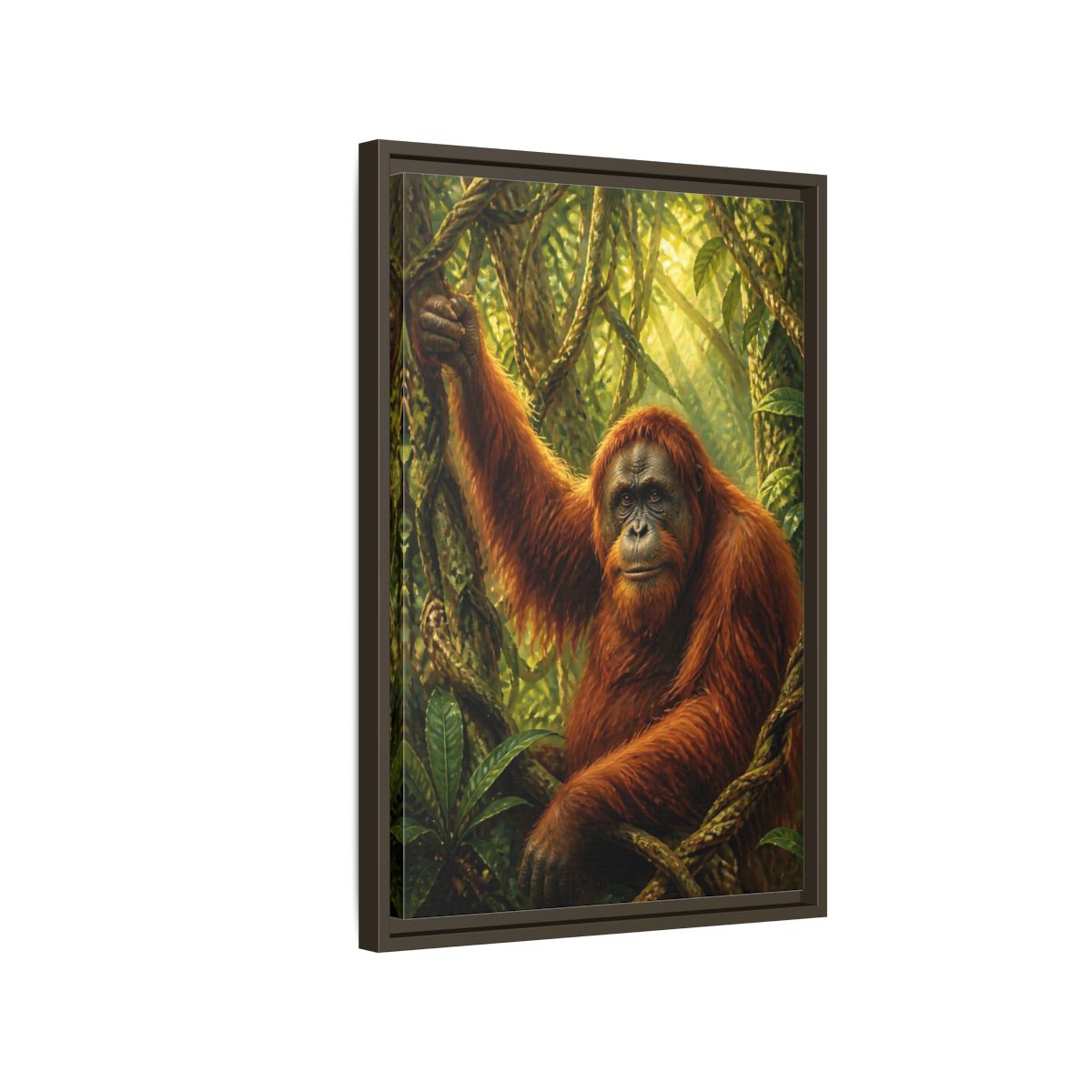 Side Mockup 2. Orangutan Jungle Animals shown as framed canvas print