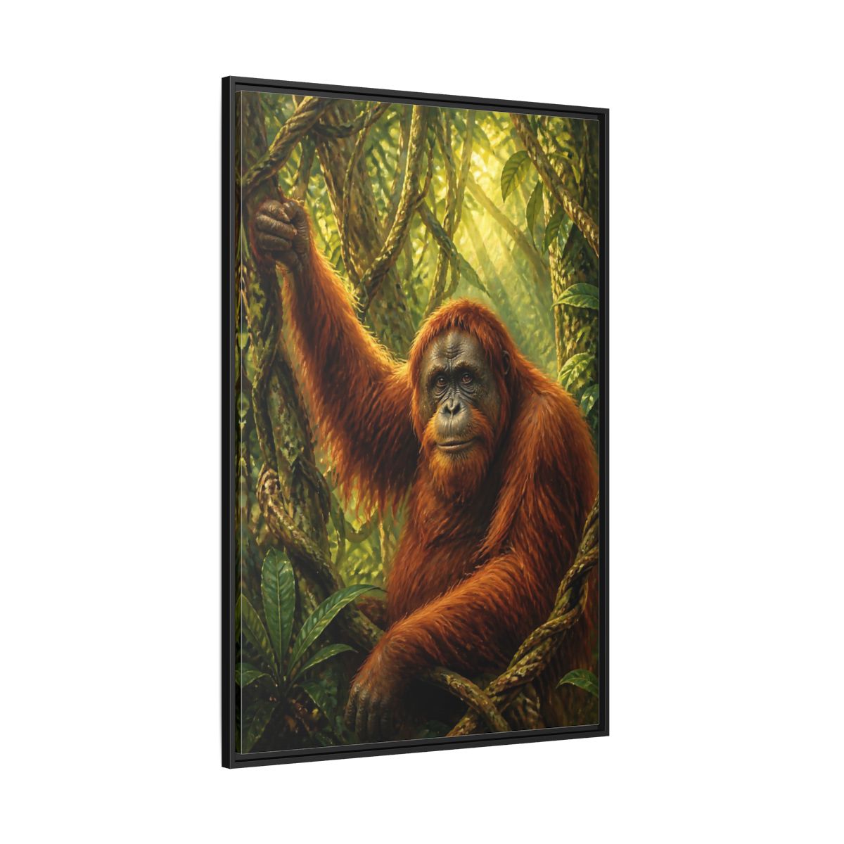 Side Mockup 12. Orangutan Jungle Animals shown as framed canvas print