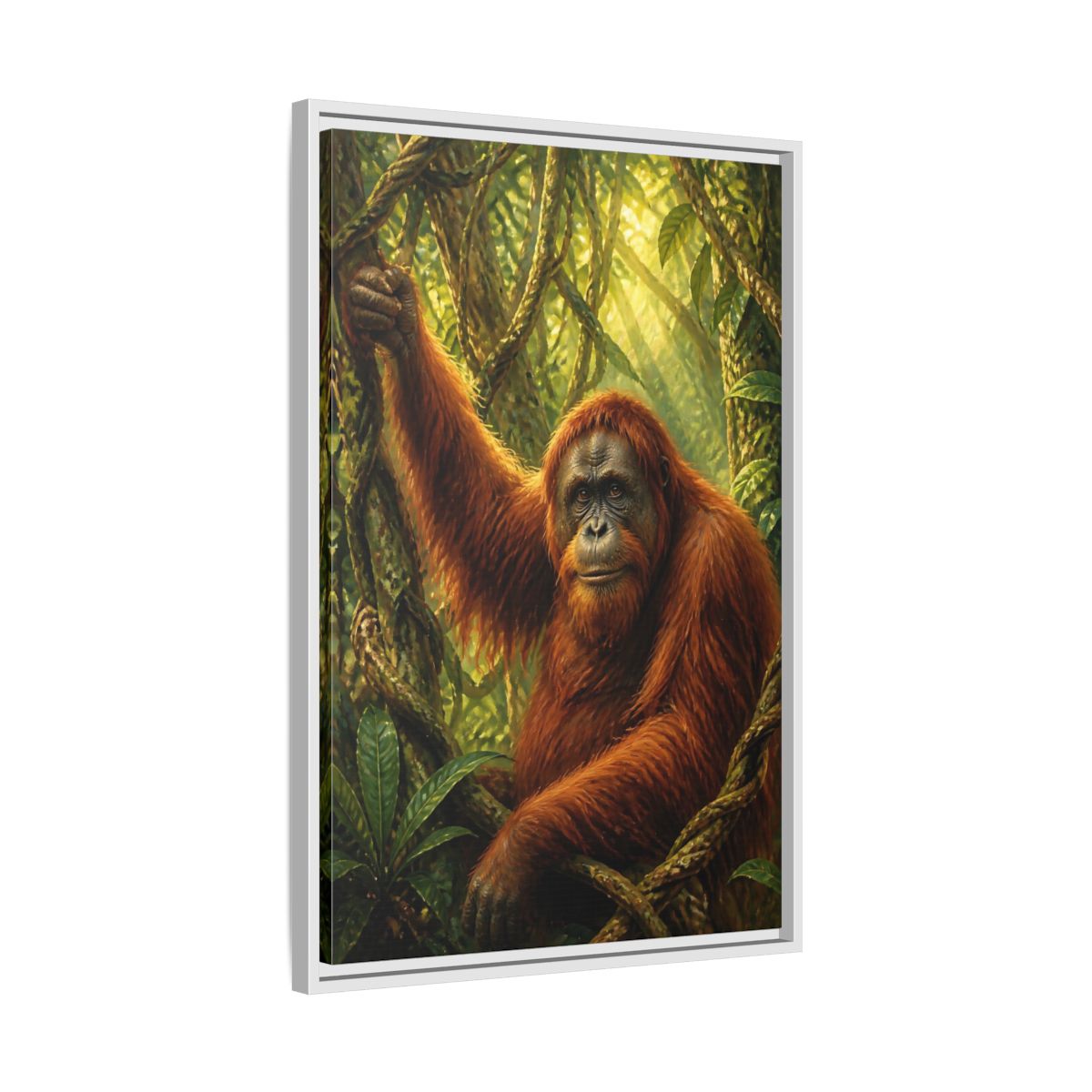 Side Mockup 10. Orangutan Jungle Animals shown as framed canvas print
