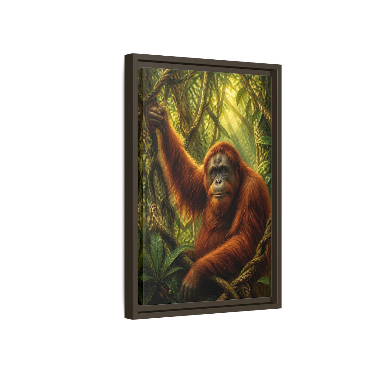 Side Mockup 5. Orangutan Jungle Animals shown as framed canvas print