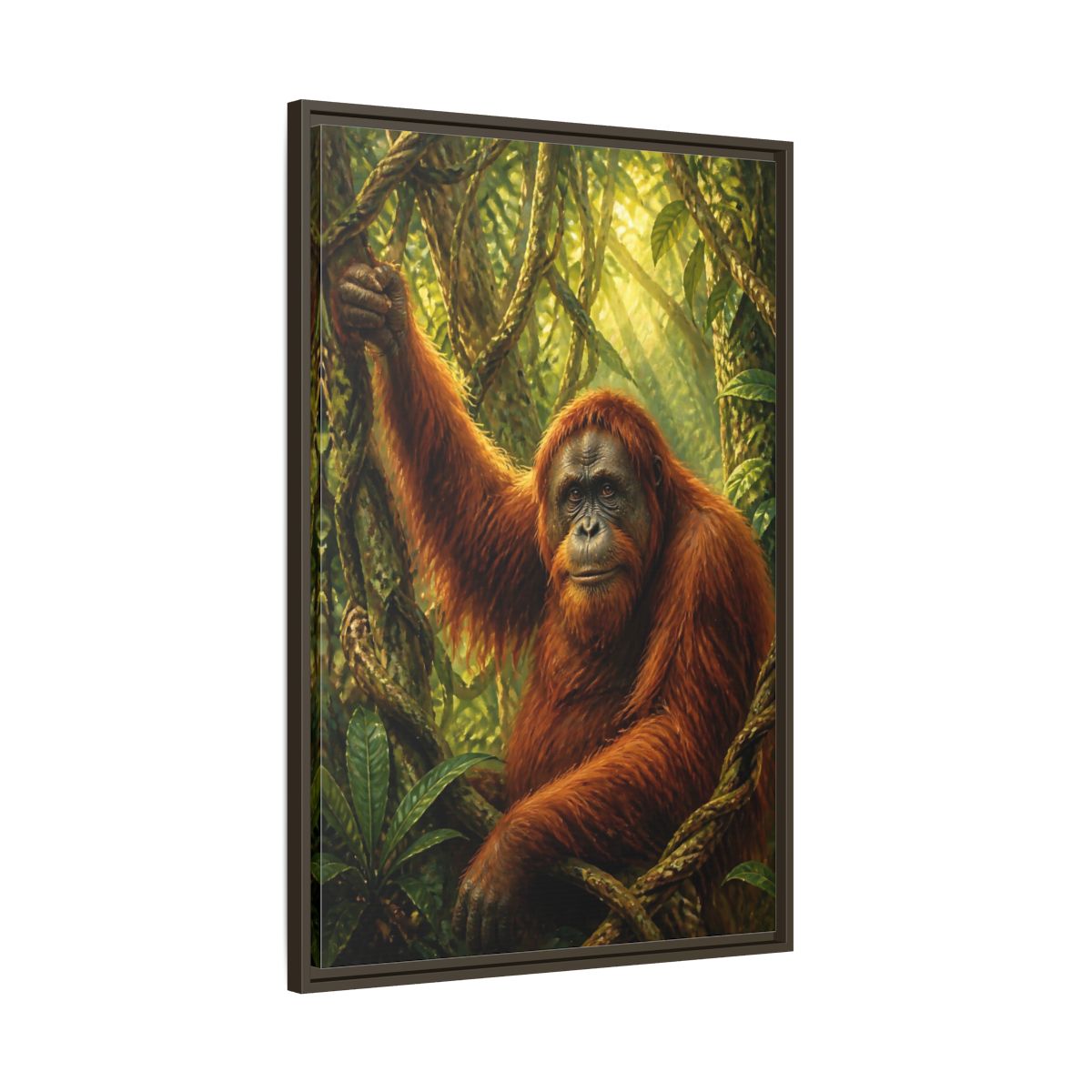 Main Mockup. Orangutan Jungle Animals shown as framed canvas print