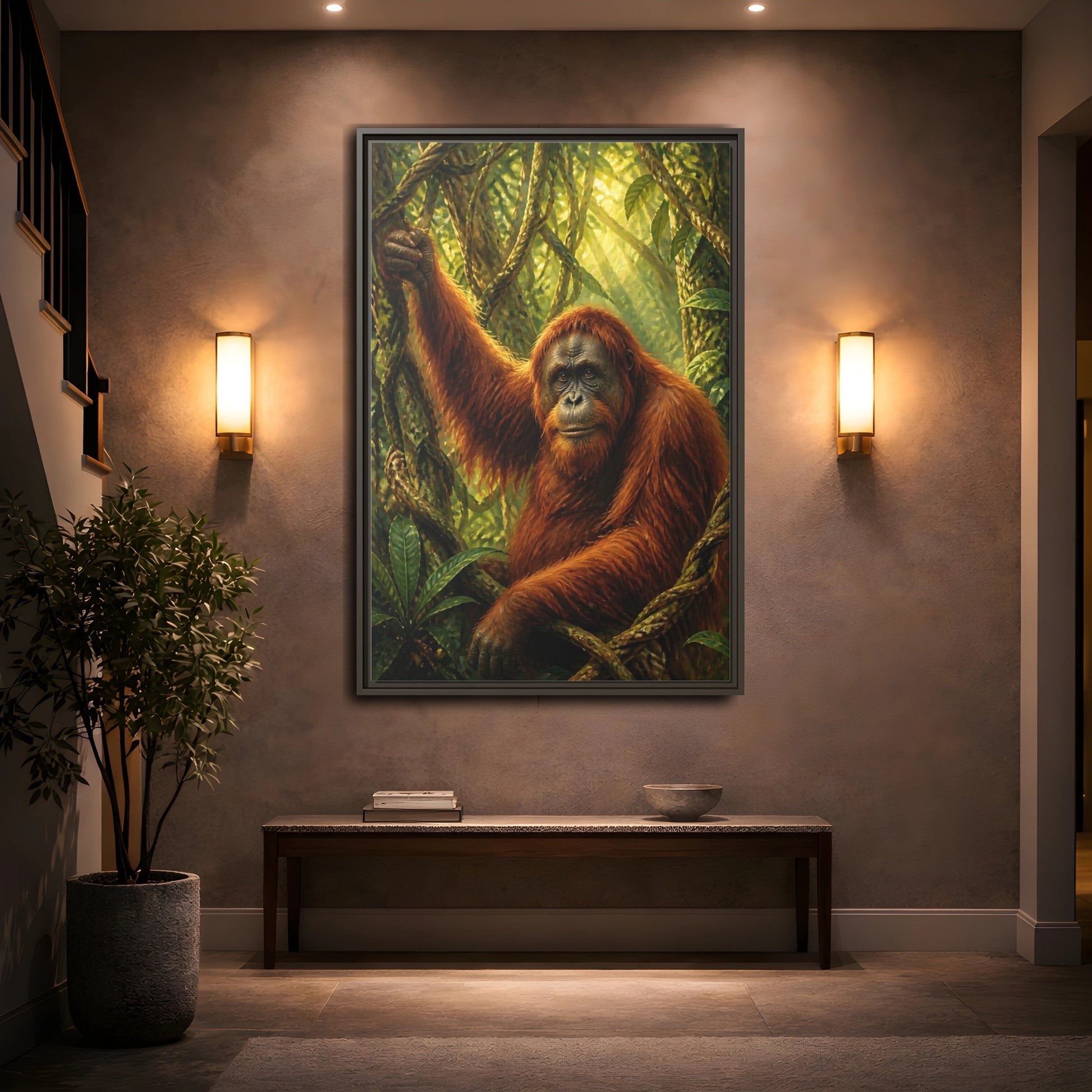 Mockup 2. Orangutan Jungle Animals shown as framed canvas print
