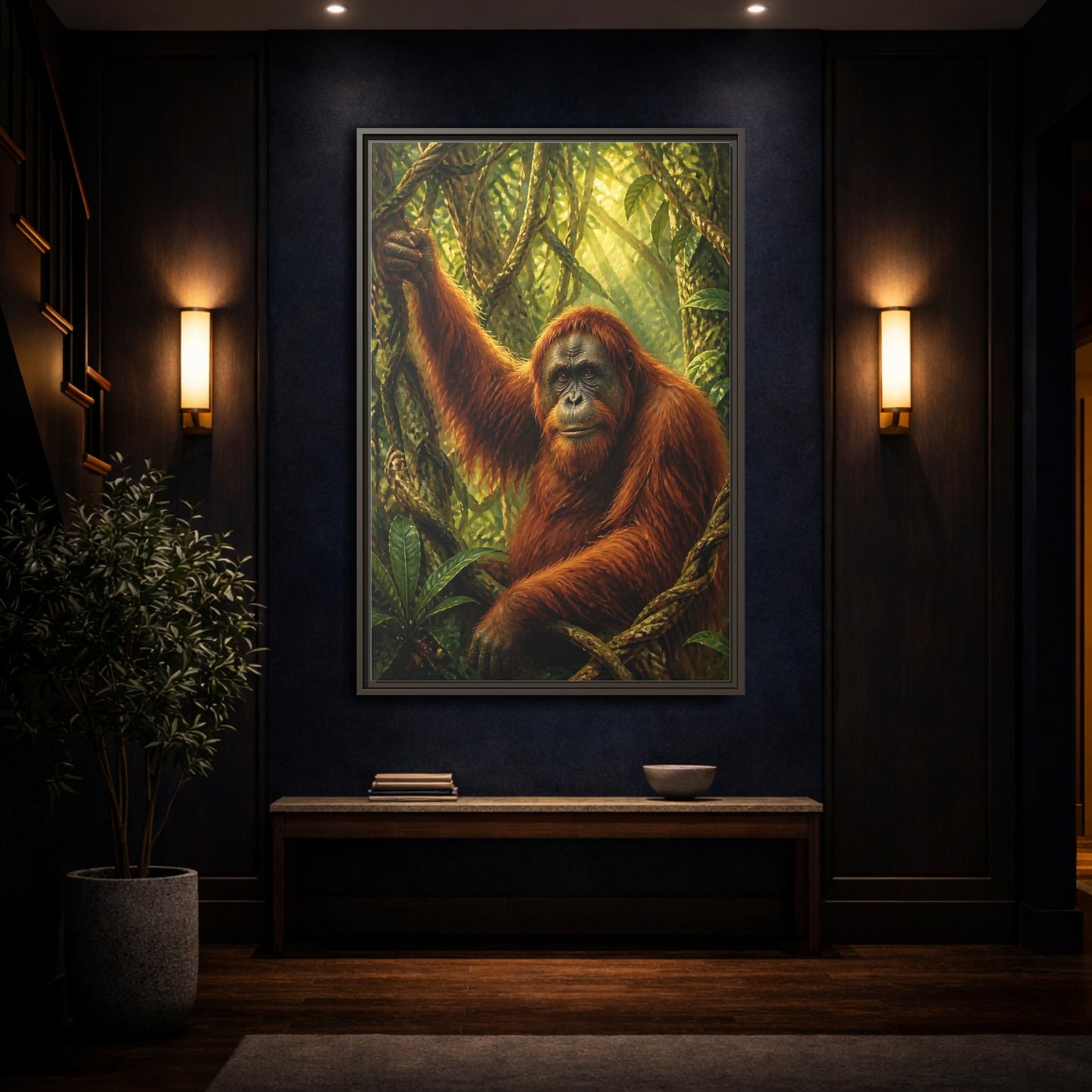 Mockup 4. Orangutan Jungle Animals shown as framed canvas print