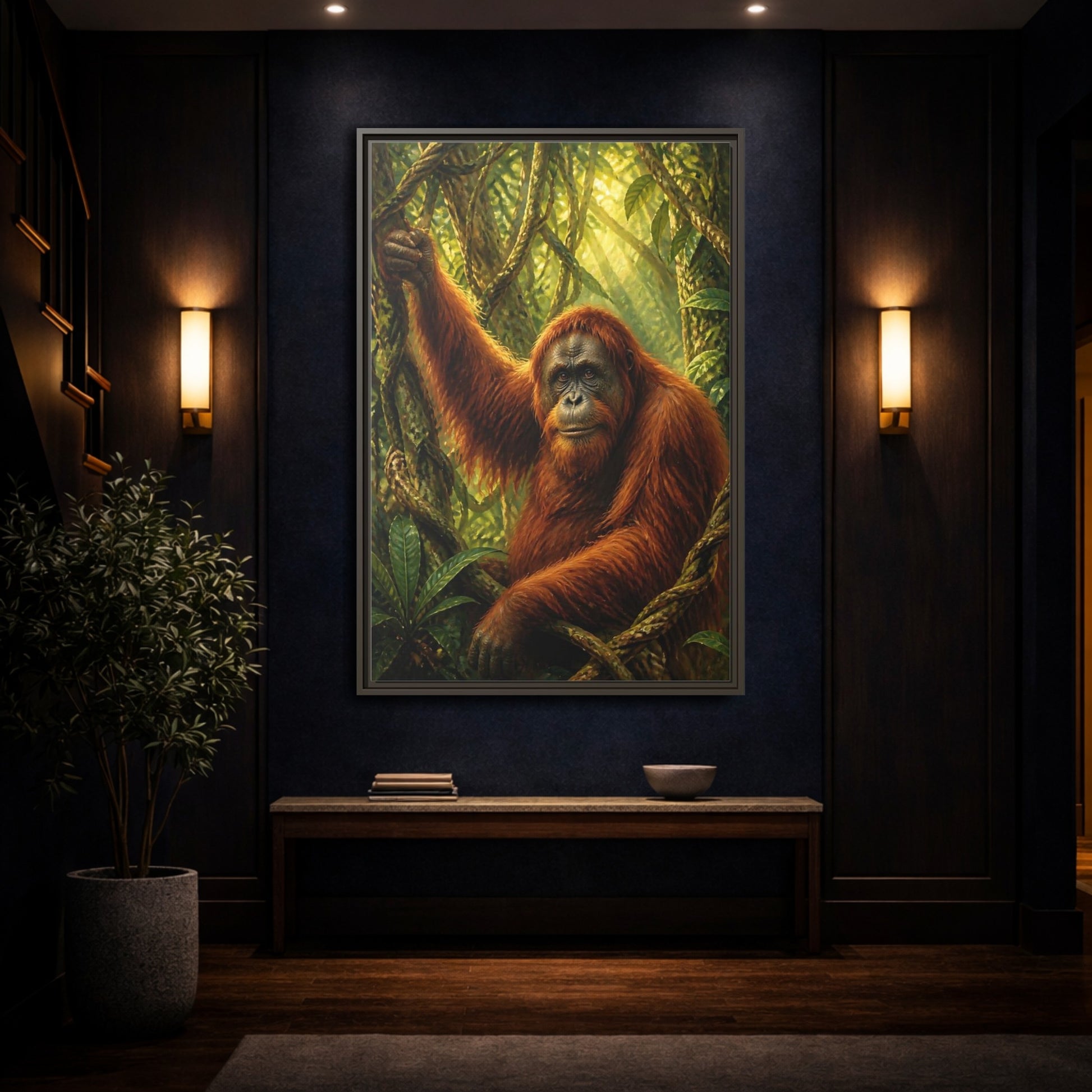 Mockup 4. Orangutan Jungle Animals shown as framed canvas print