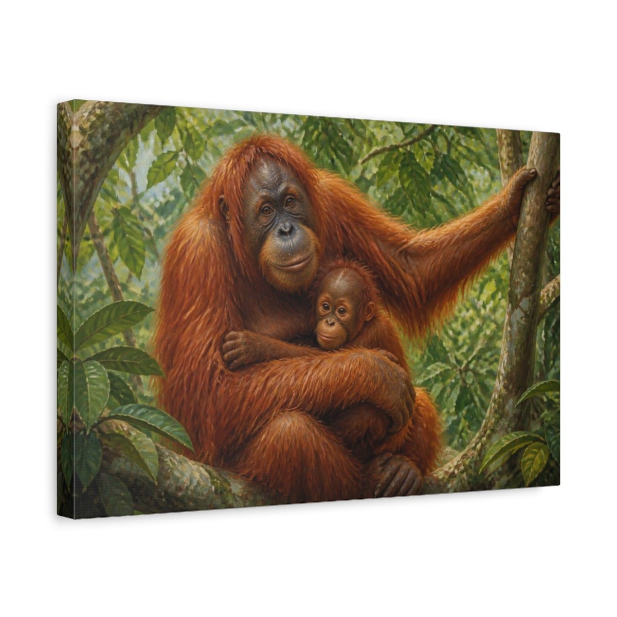Orangutan Mother Animals Embrace Canvas Print Wall Art – Living Room Decor, Above Console Table - YesArtYes