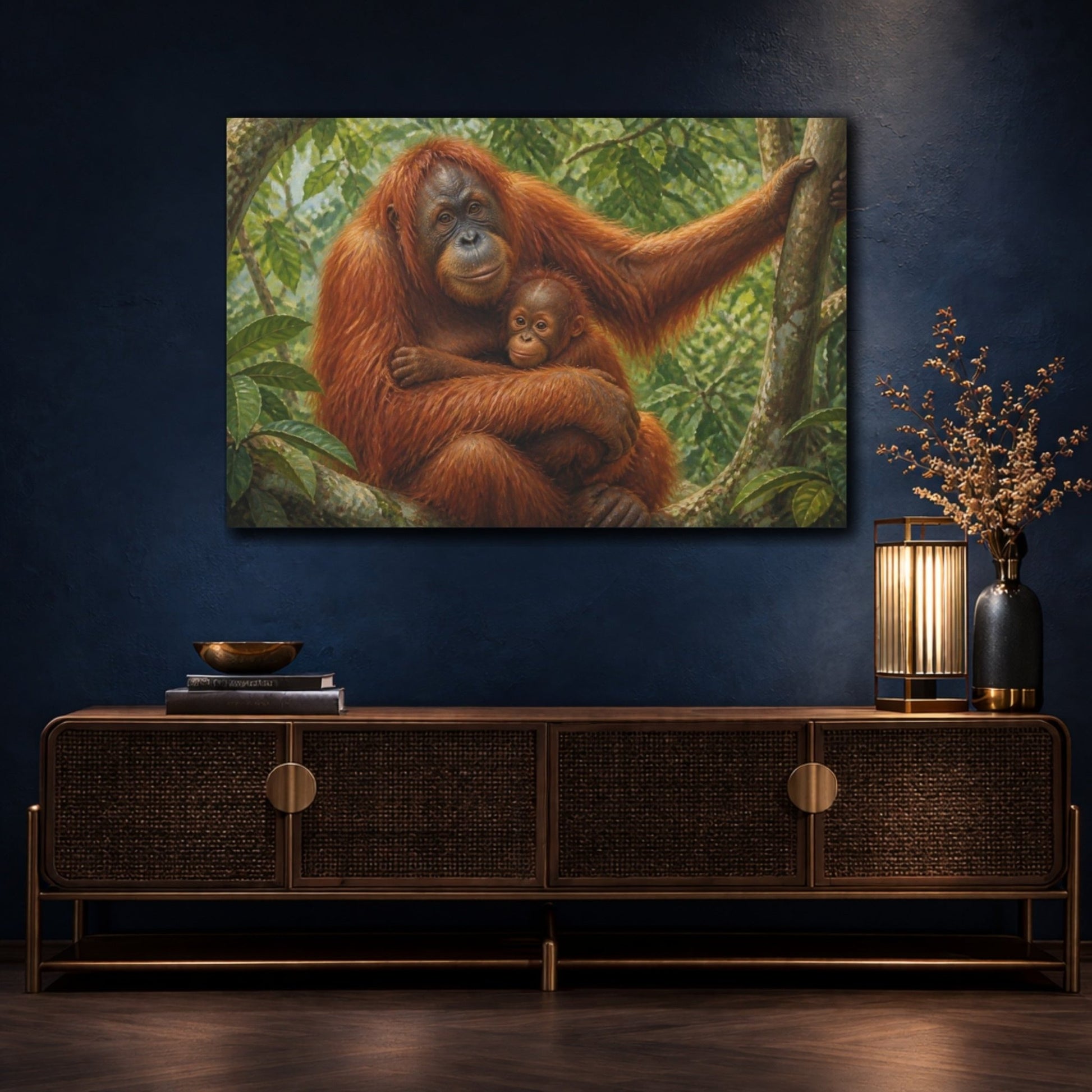 Orangutan Mother Animals Embrace Canvas Print Wall Art – Living Room Decor, Above Console Table - YesArtYes