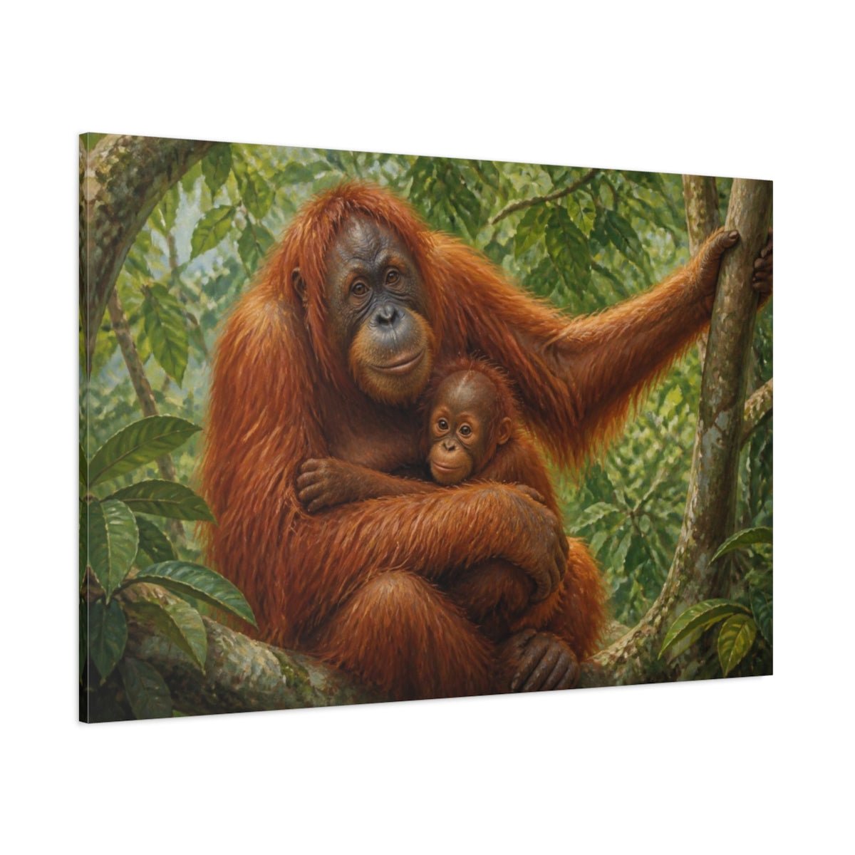 Orangutan Mother Animals Embrace Canvas Print Wall Art – Living Room Decor, Above Console Table - YesArtYes