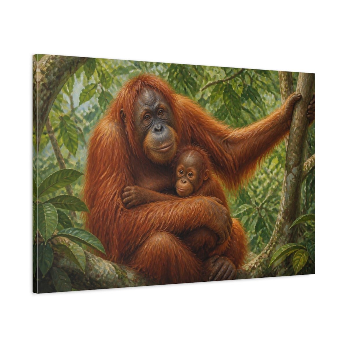 Orangutan Mother Animals Embrace Canvas Print Wall Art – Living Room Decor, Above Console Table - YesArtYes