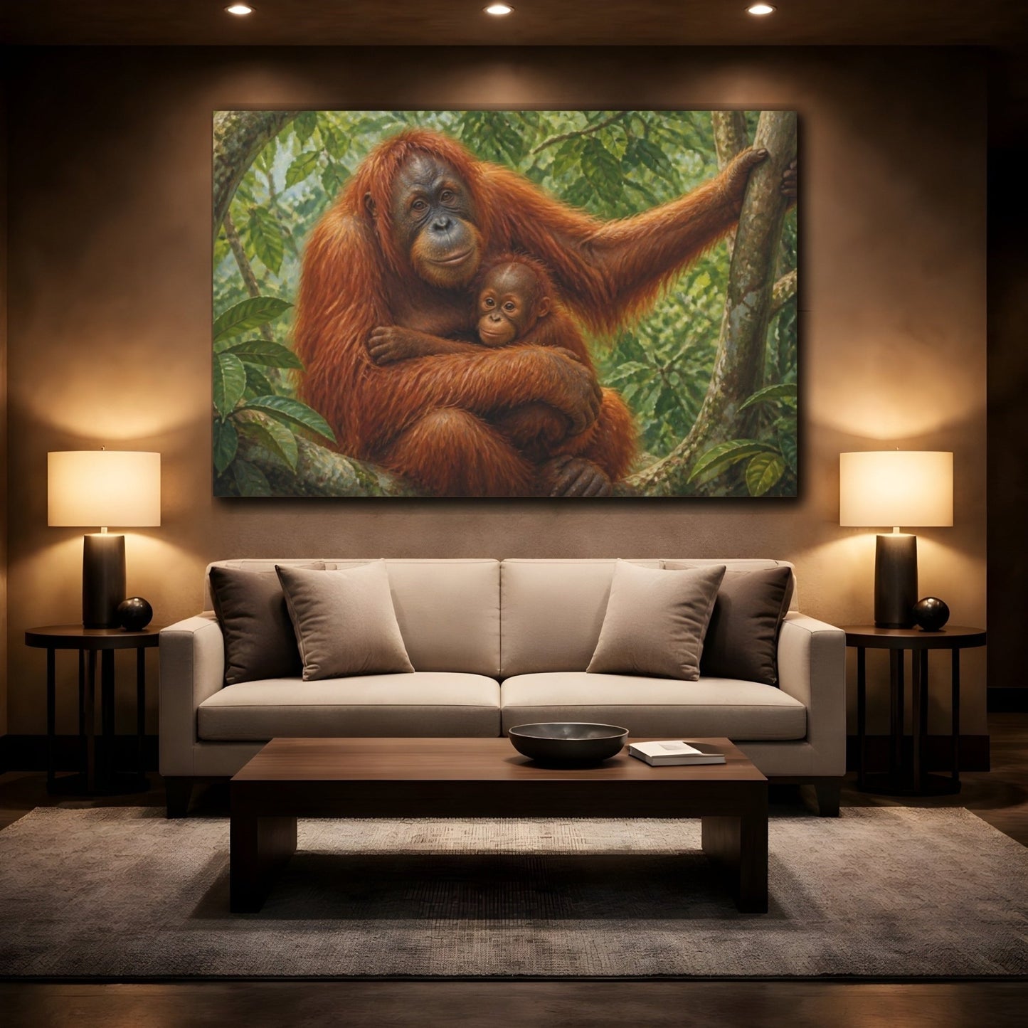 Orangutan Mother Animals Embrace Canvas Print Wall Art – Living Room Decor, Above Console Table - YesArtYes