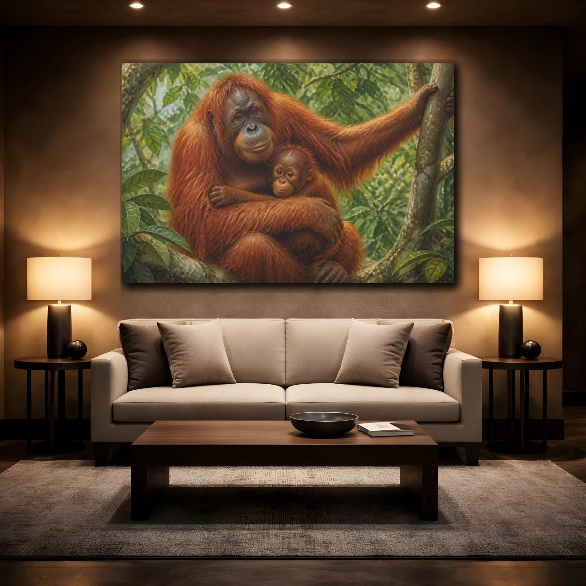 Orangutan Mother Animals Embrace Canvas Print Wall Art – Living Room Decor, Above Console Table - YesArtYes