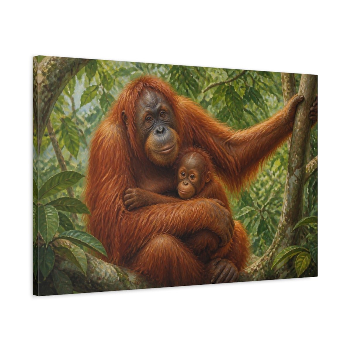Orangutan Mother Animals Embrace Canvas Print Wall Art – Living Room Decor, Above Console Table - YesArtYes