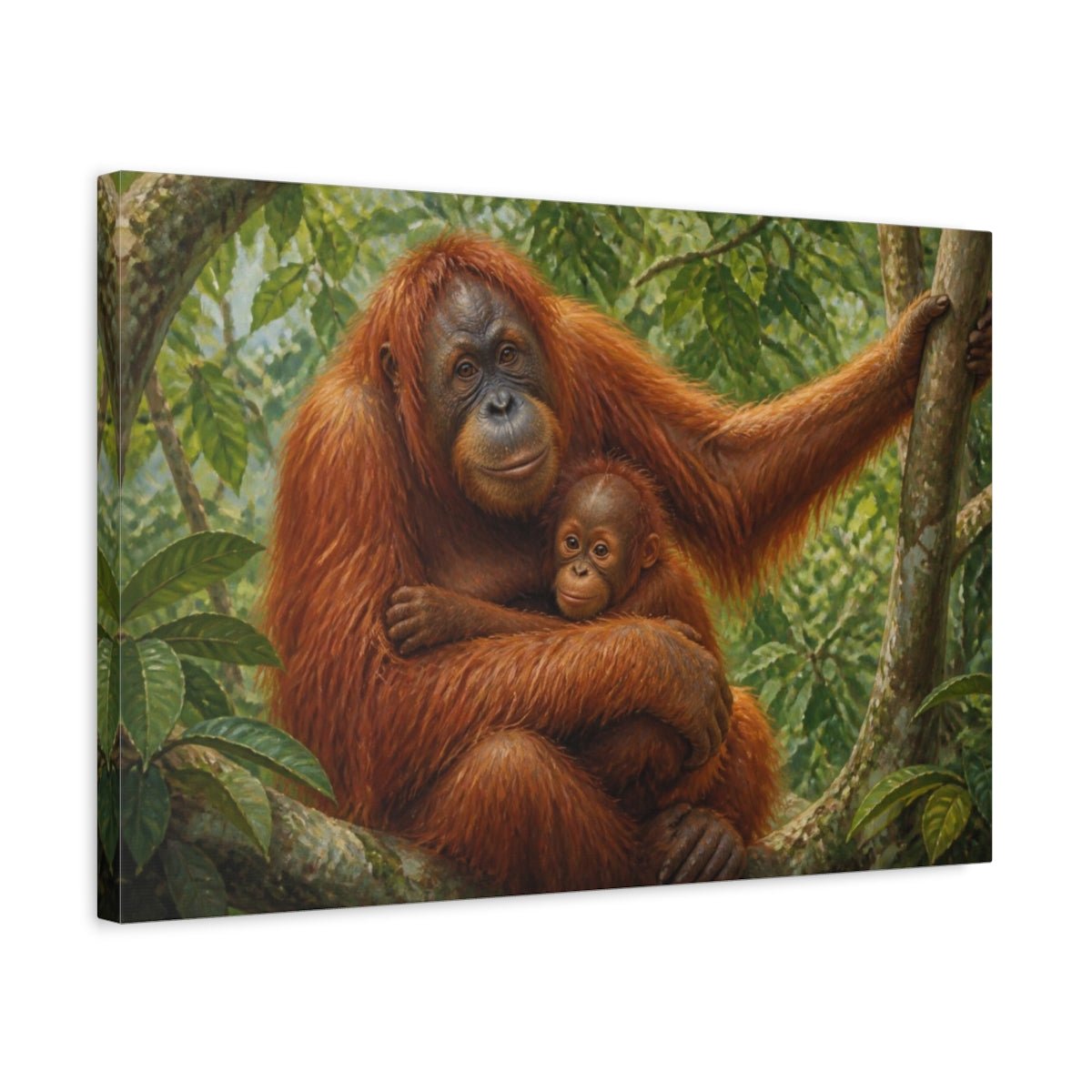 Orangutan Mother Animals Embrace Canvas Print Wall Art – Living Room Decor, Above Console Table - YesArtYes