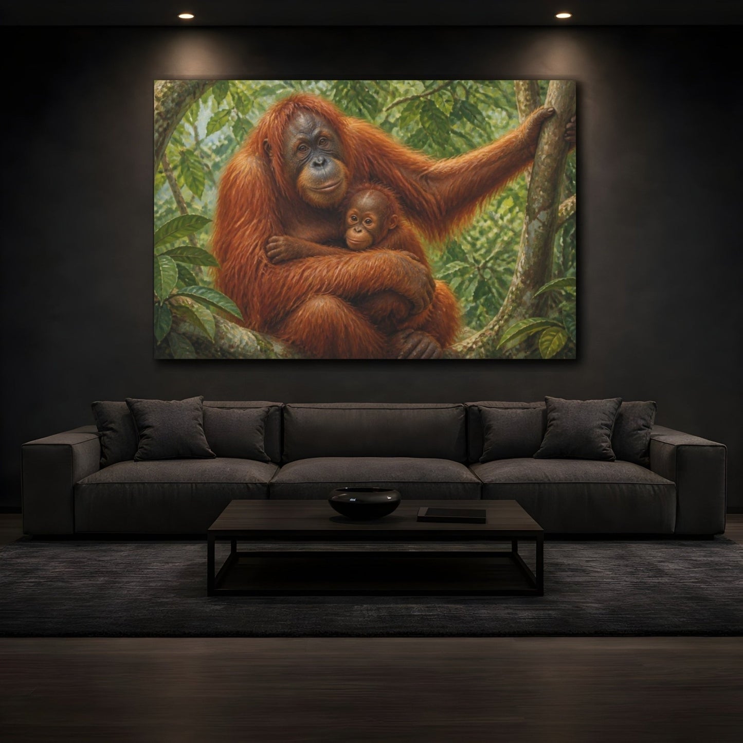 Orangutan Mother Animals Embrace Canvas Print Wall Art – Living Room Decor, Above Console Table - YesArtYes