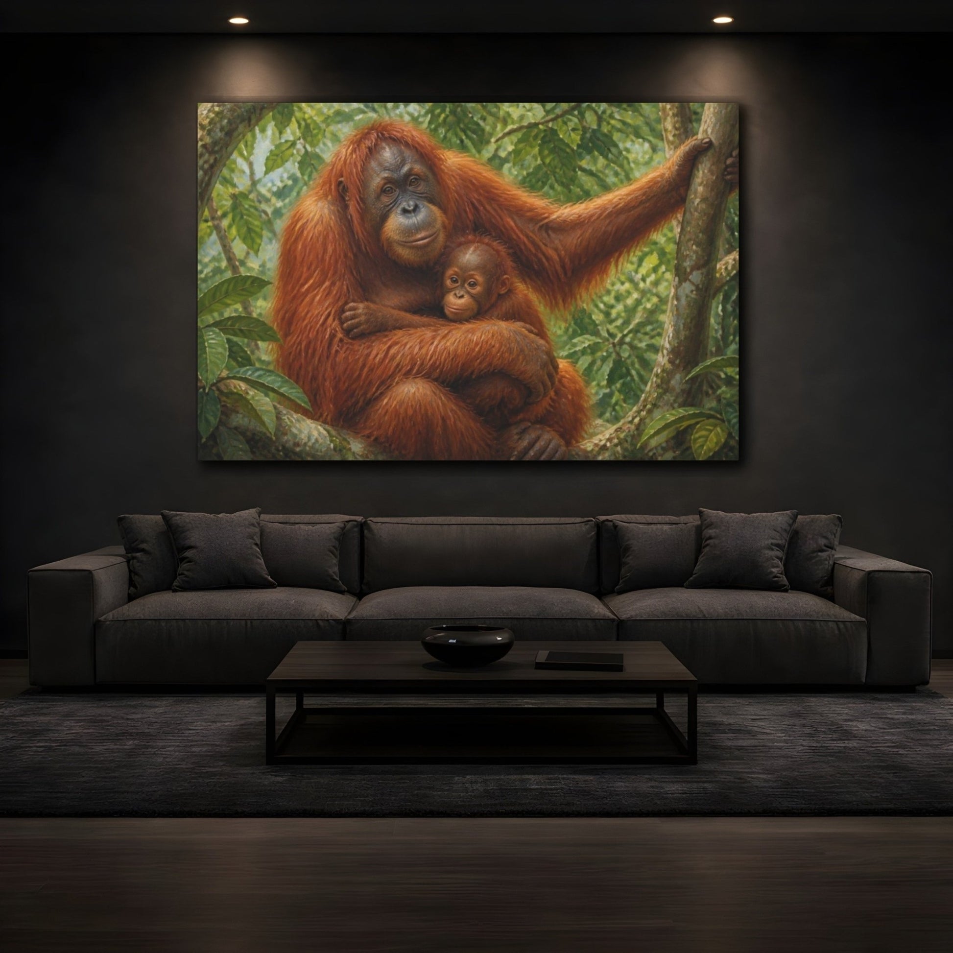 Orangutan Mother Animals Embrace Canvas Print Wall Art – Living Room Decor, Above Console Table - YesArtYes